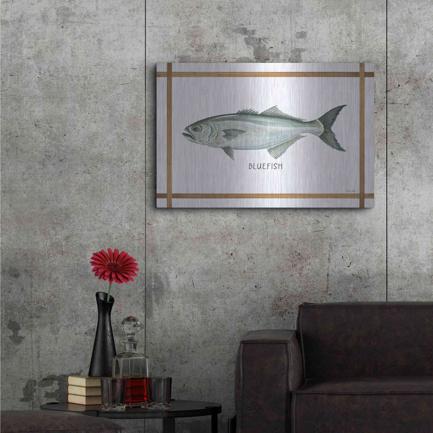 Luxe Metal Art 'Bluefish on White' by Cindy Jacobs, Metal Wall Art,36x24