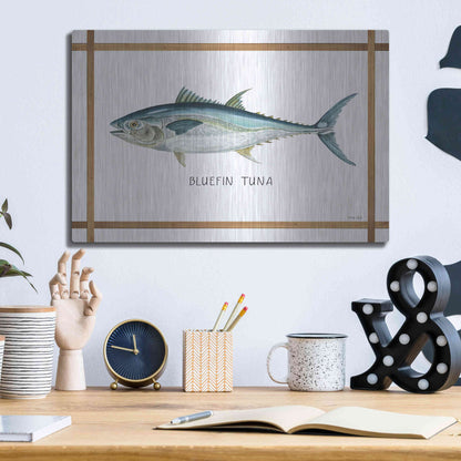 Luxe Metal Art 'Bluefin Tuna on White' by Cindy Jacobs, Metal Wall Art,16x12