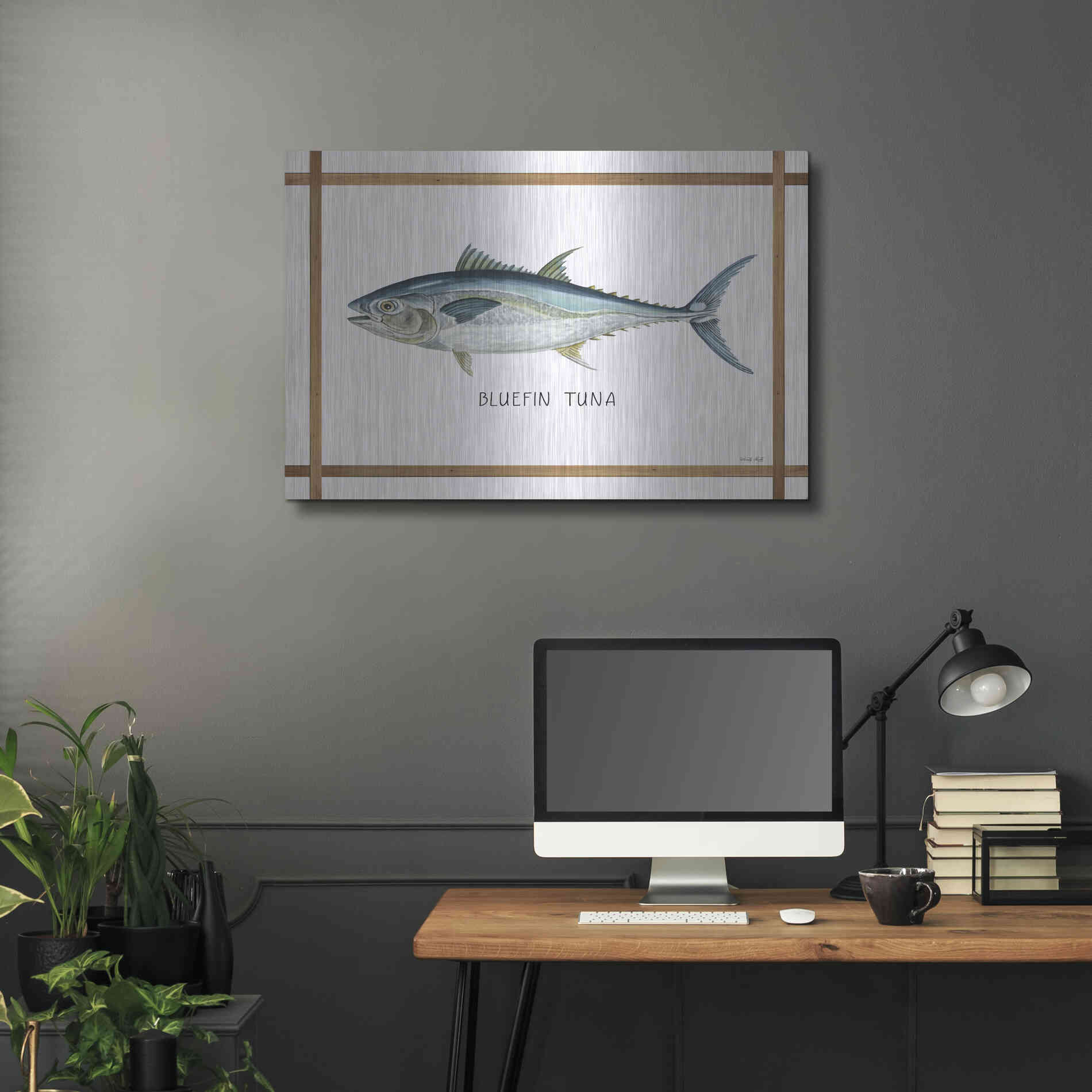 Luxe Metal Art 'Bluefin Tuna on White' by Cindy Jacobs, Metal Wall Art,36x24