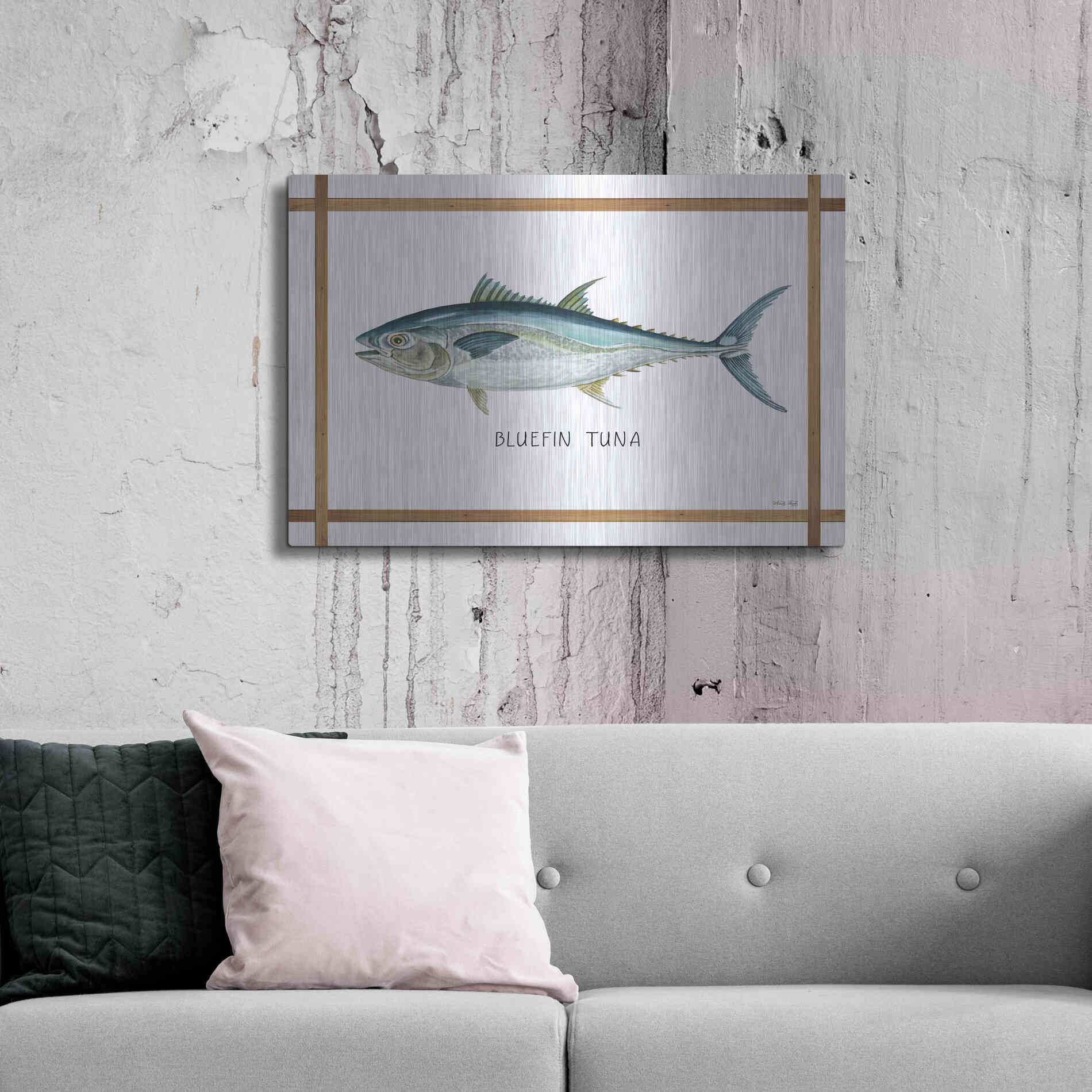 Luxe Metal Art 'Bluefin Tuna on White' by Cindy Jacobs, Metal Wall Art,36x24