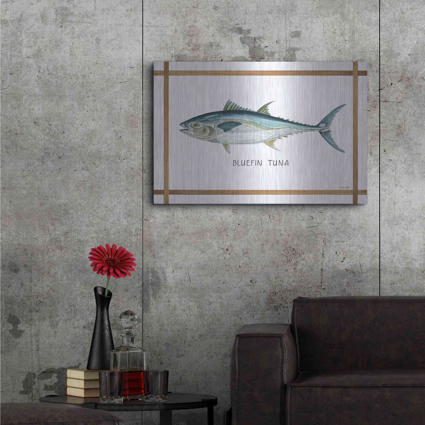 Luxe Metal Art 'Bluefin Tuna on White' by Cindy Jacobs, Metal Wall Art,36x24