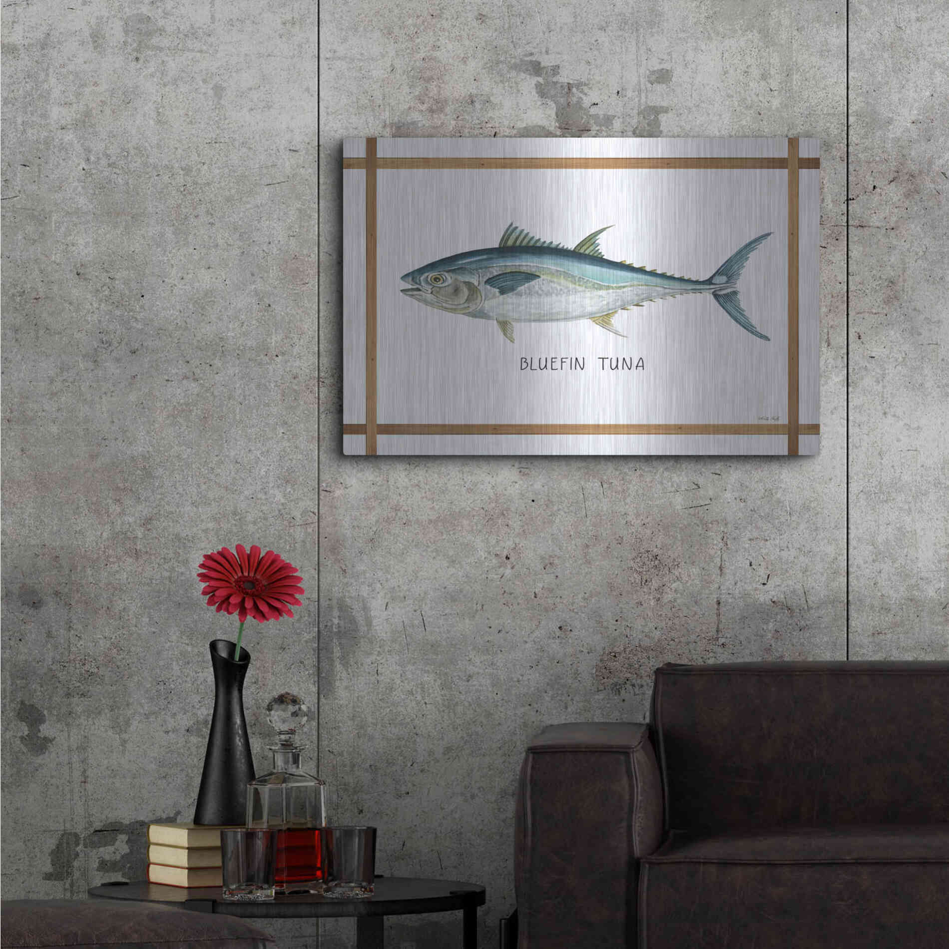 Luxe Metal Art 'Bluefin Tuna on White' by Cindy Jacobs, Metal Wall Art,36x24