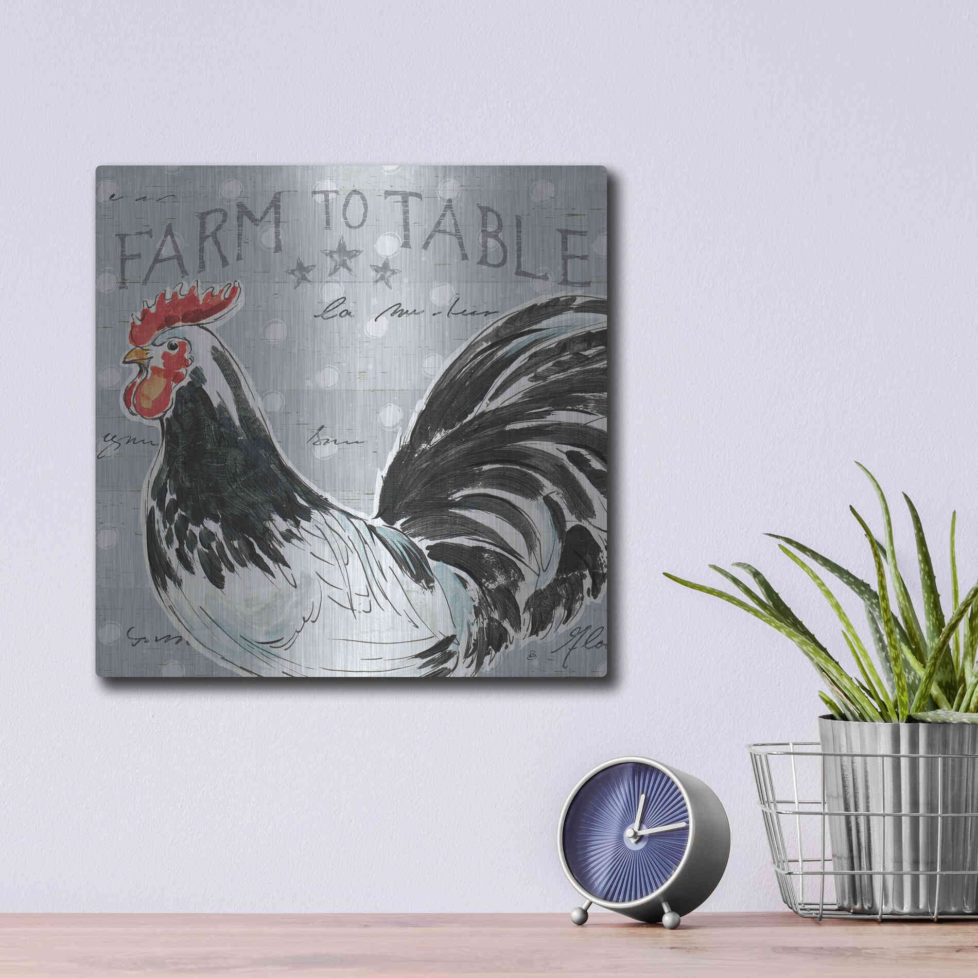 Luxe Metal Art 'Roosters Call III' by Daphne Brissonet, Metal Wall Art,12x12