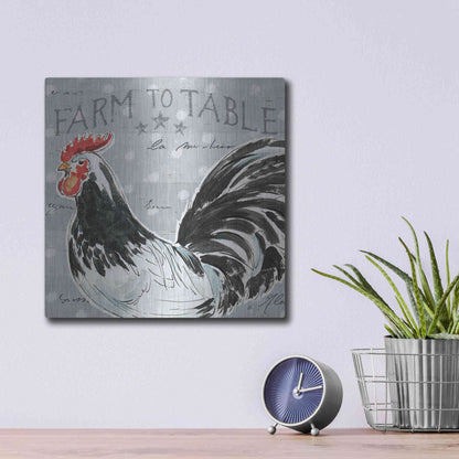 Luxe Metal Art 'Roosters Call III' by Daphne Brissonet, Metal Wall Art,12x12