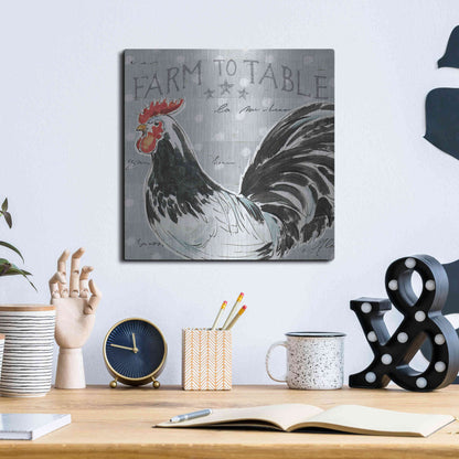Luxe Metal Art 'Roosters Call III' by Daphne Brissonet, Metal Wall Art,12x12