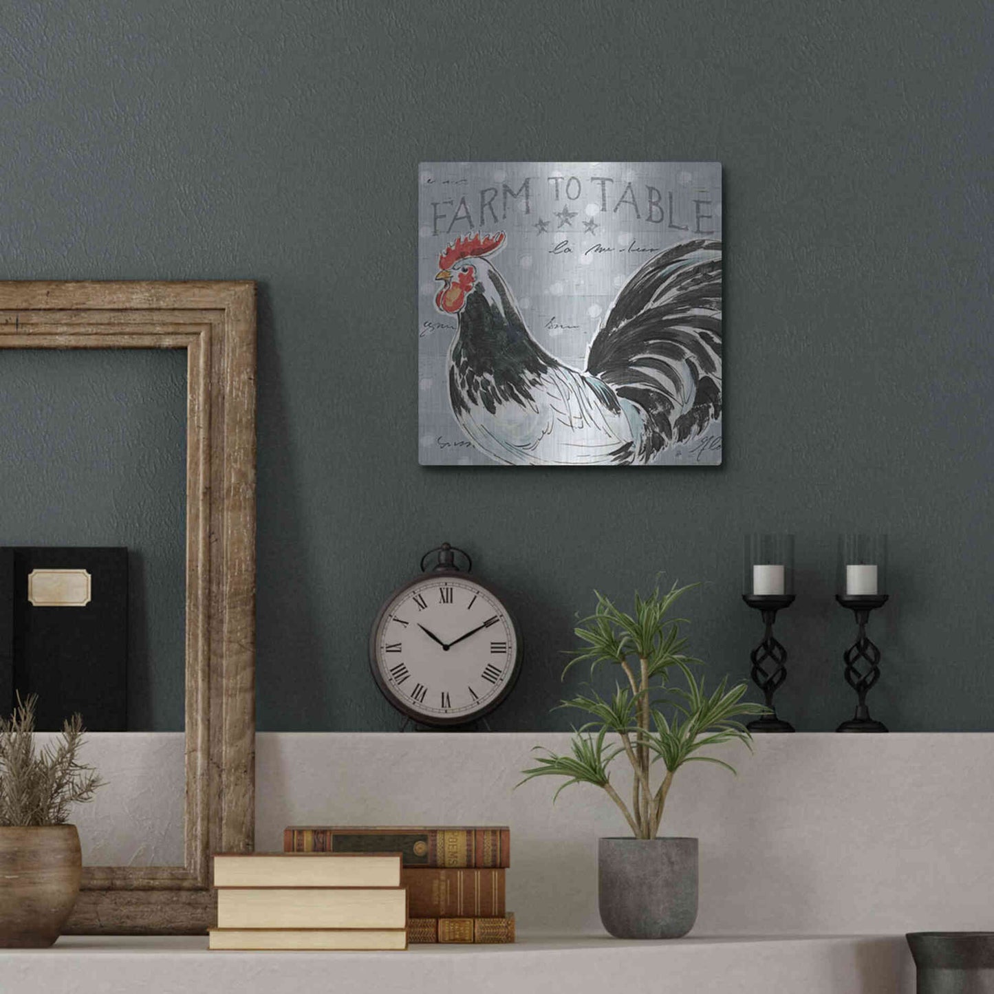 Luxe Metal Art 'Roosters Call III' by Daphne Brissonet, Metal Wall Art,12x12