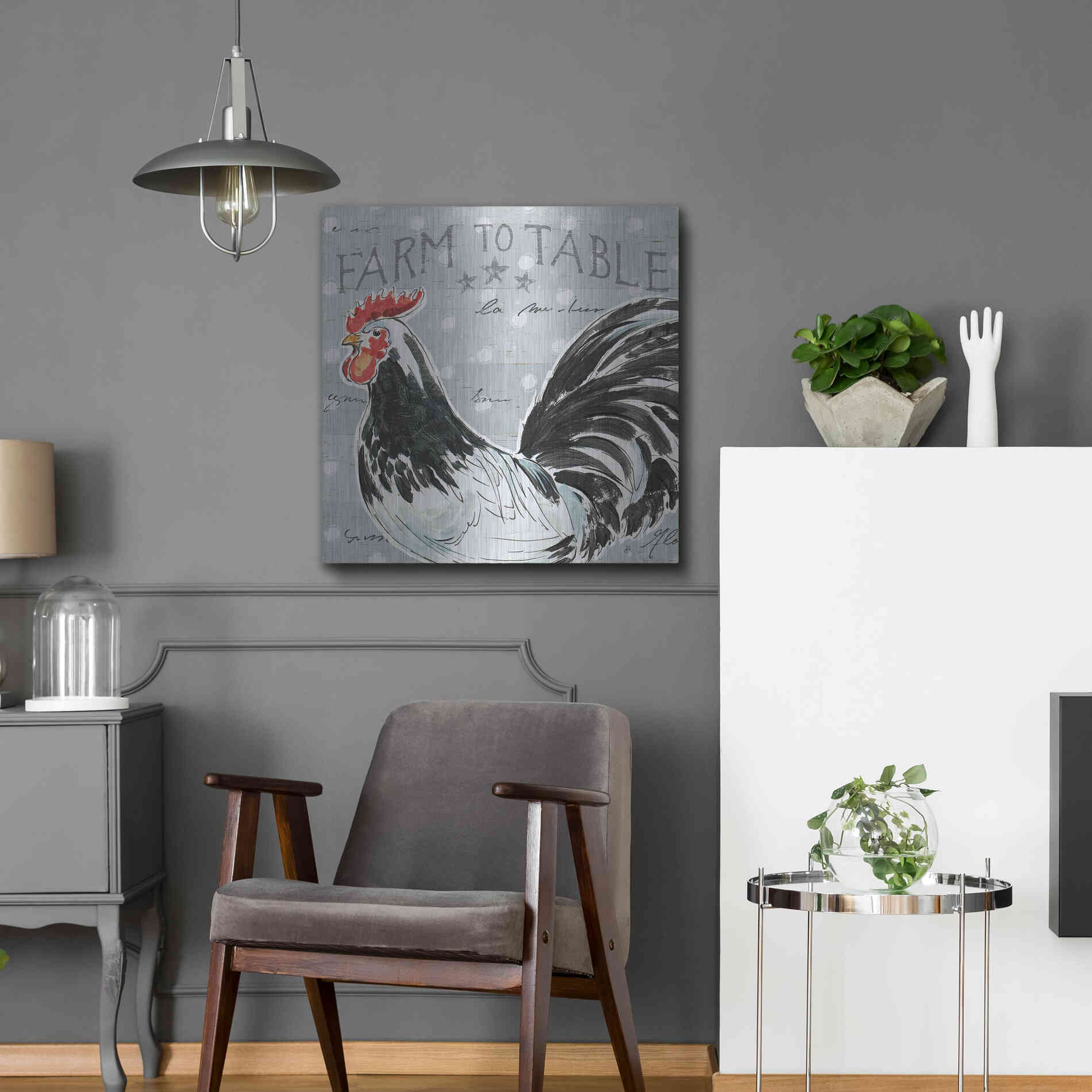 Luxe Metal Art 'Roosters Call III' by Daphne Brissonet, Metal Wall Art,24x24