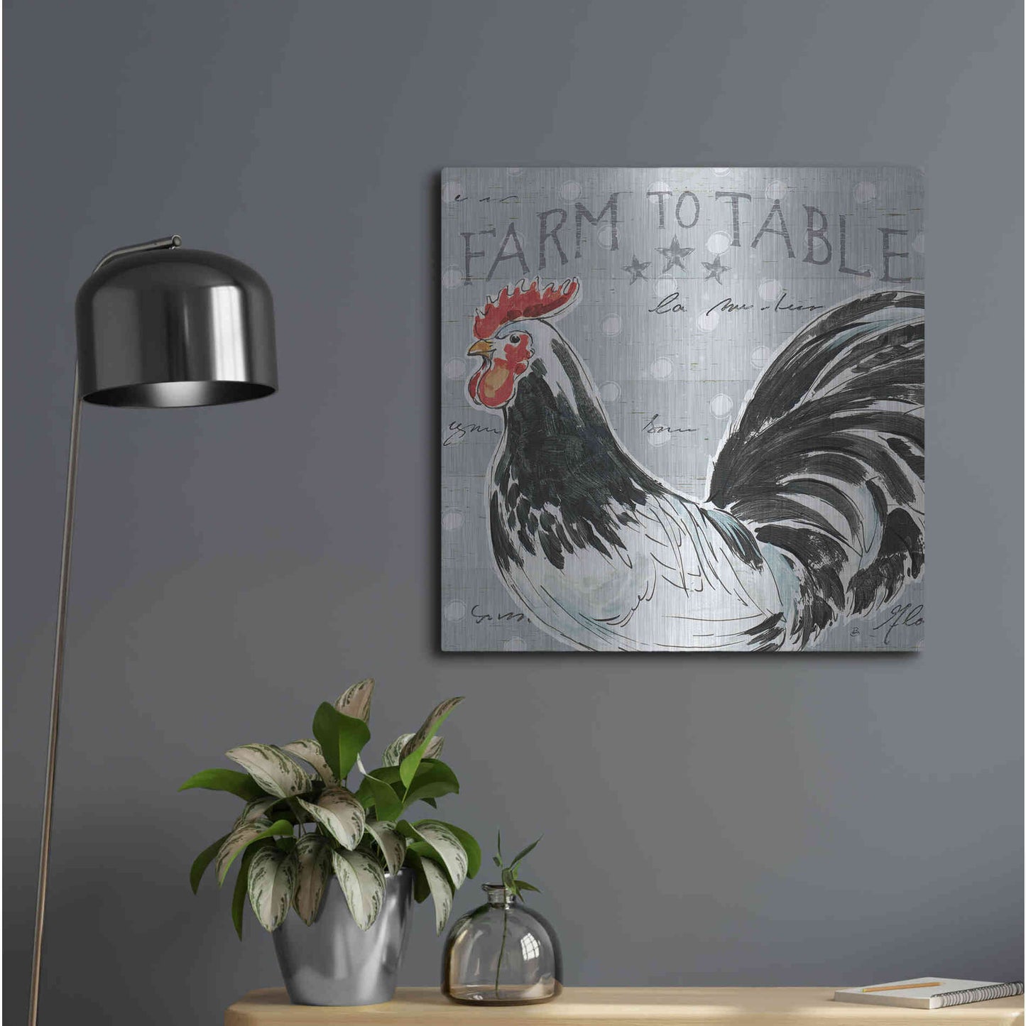 Luxe Metal Art 'Roosters Call III' by Daphne Brissonet, Metal Wall Art,24x24