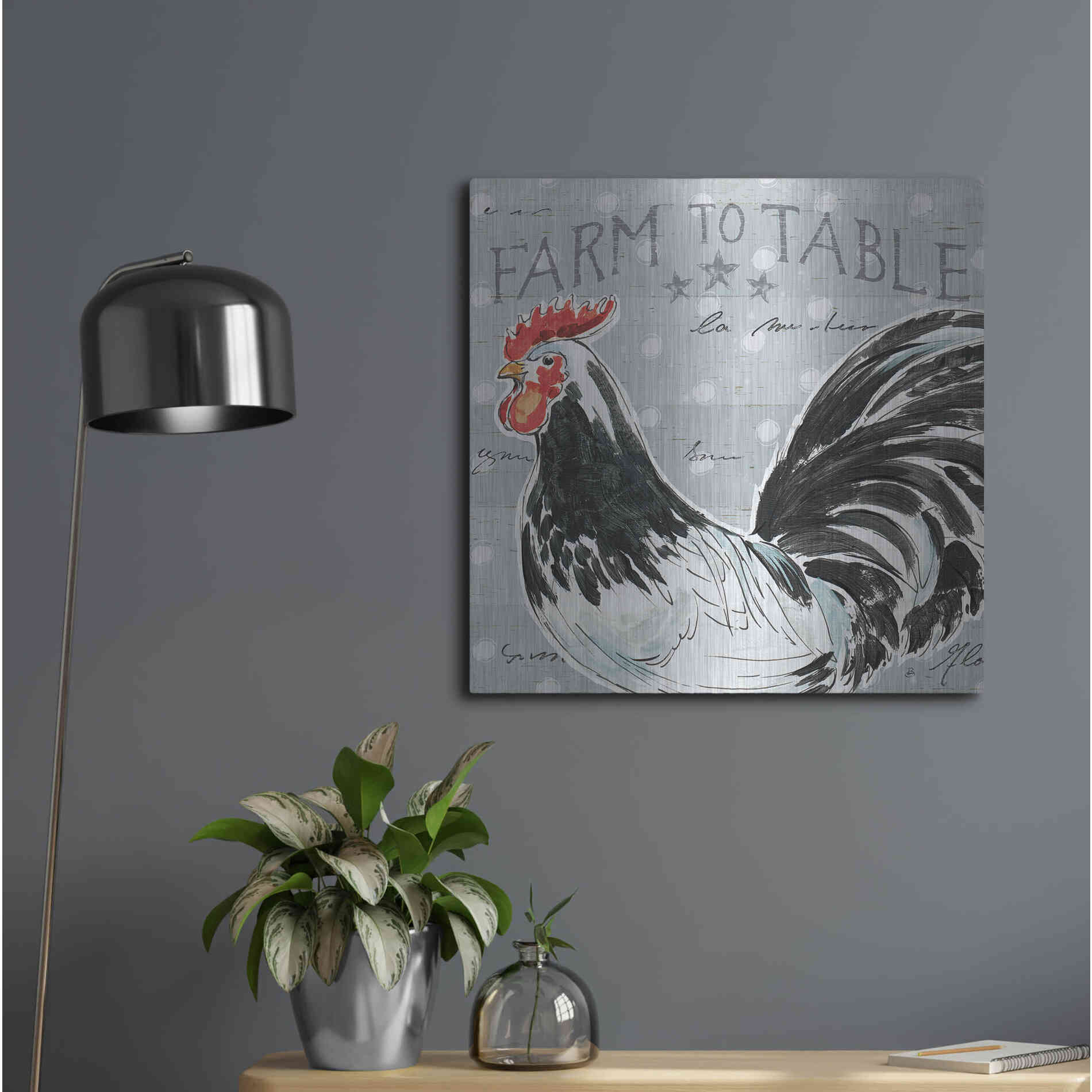 Luxe Metal Art 'Roosters Call III' by Daphne Brissonet, Metal Wall Art,24x24