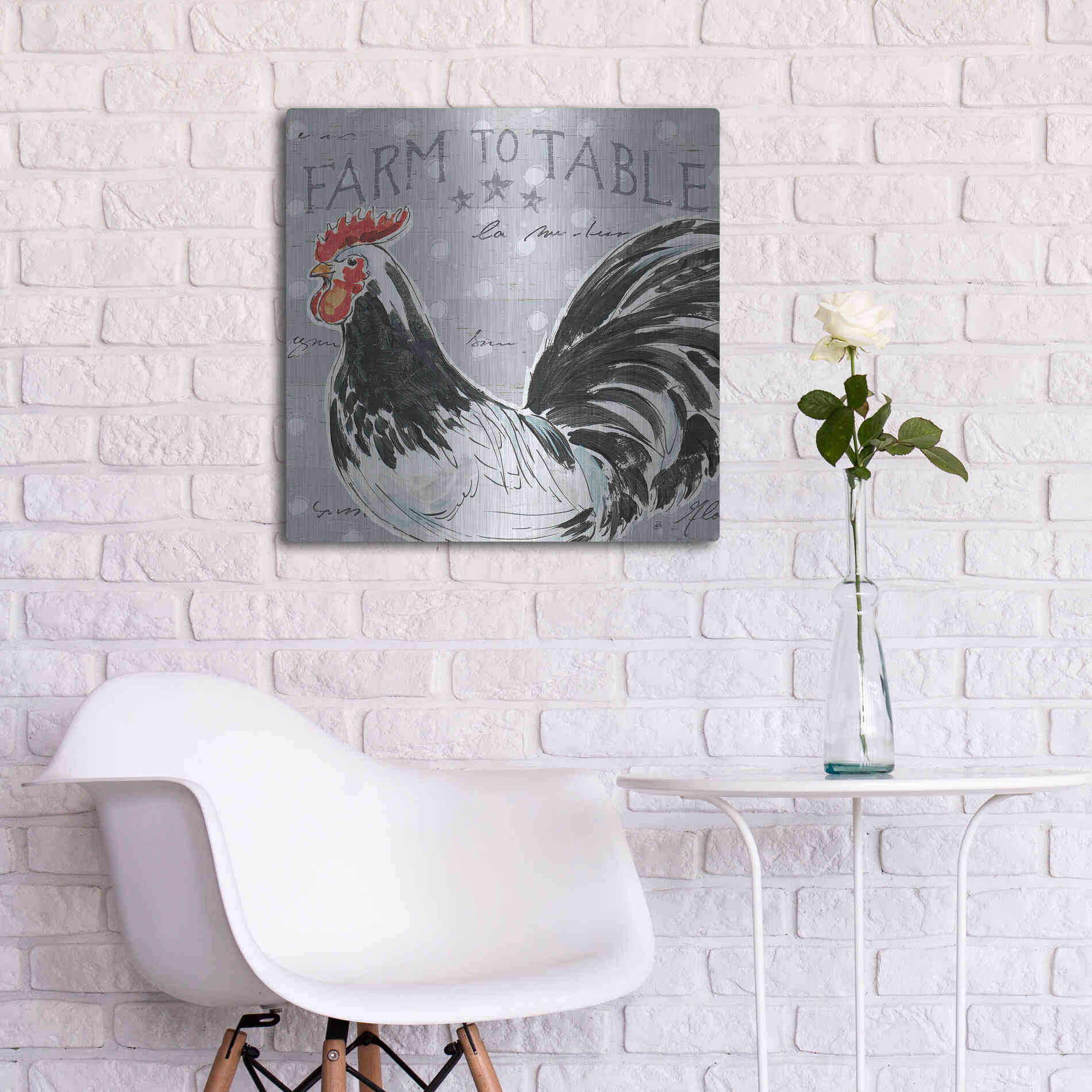 Luxe Metal Art 'Roosters Call III' by Daphne Brissonet, Metal Wall Art,24x24