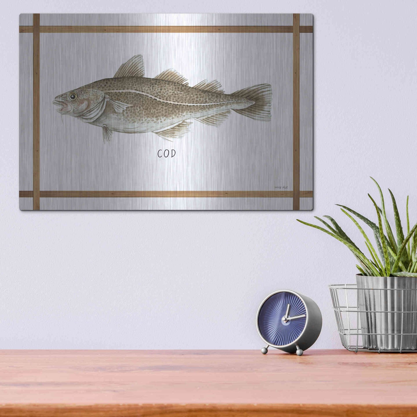 Luxe Metal Art 'Cod on White' by Cindy Jacobs, Metal Wall Art,16x12