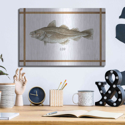 Luxe Metal Art 'Cod on White' by Cindy Jacobs, Metal Wall Art,16x12