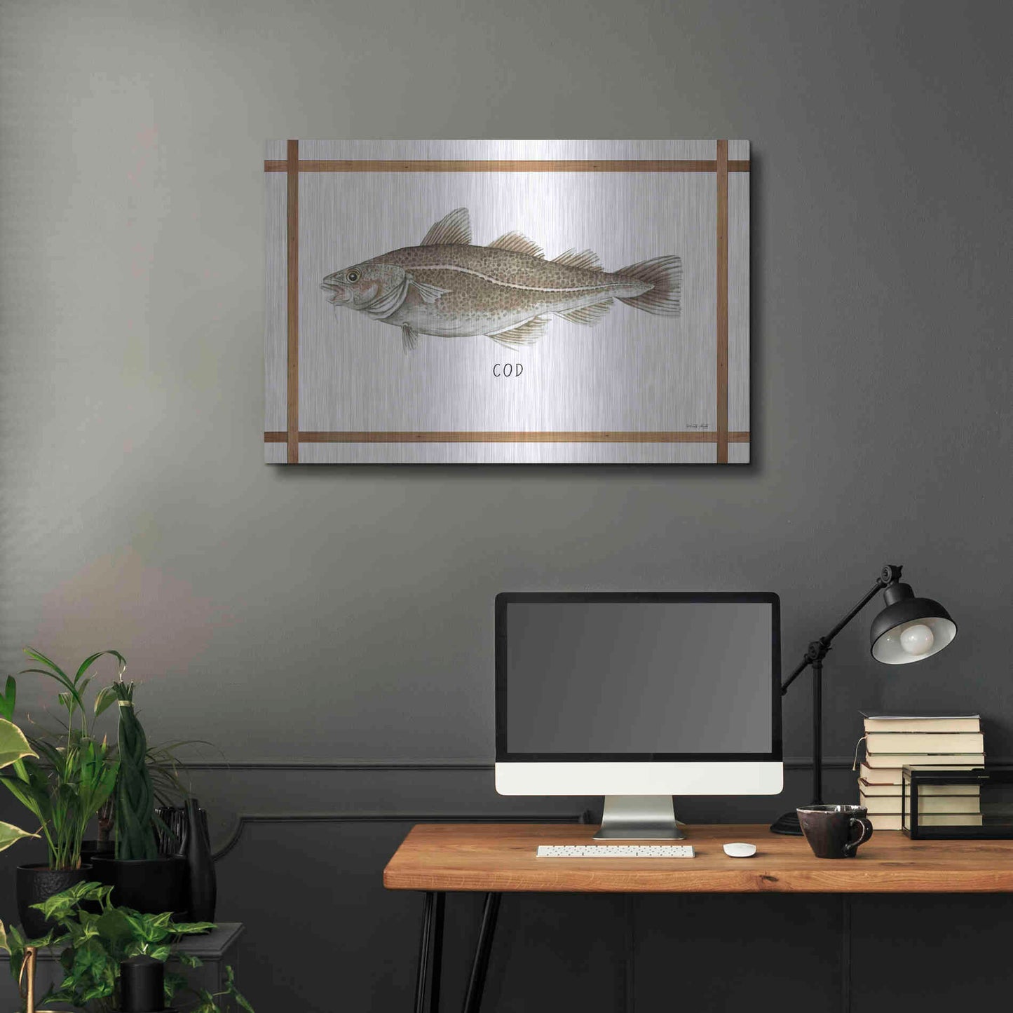 Luxe Metal Art 'Cod on White' by Cindy Jacobs, Metal Wall Art,36x24