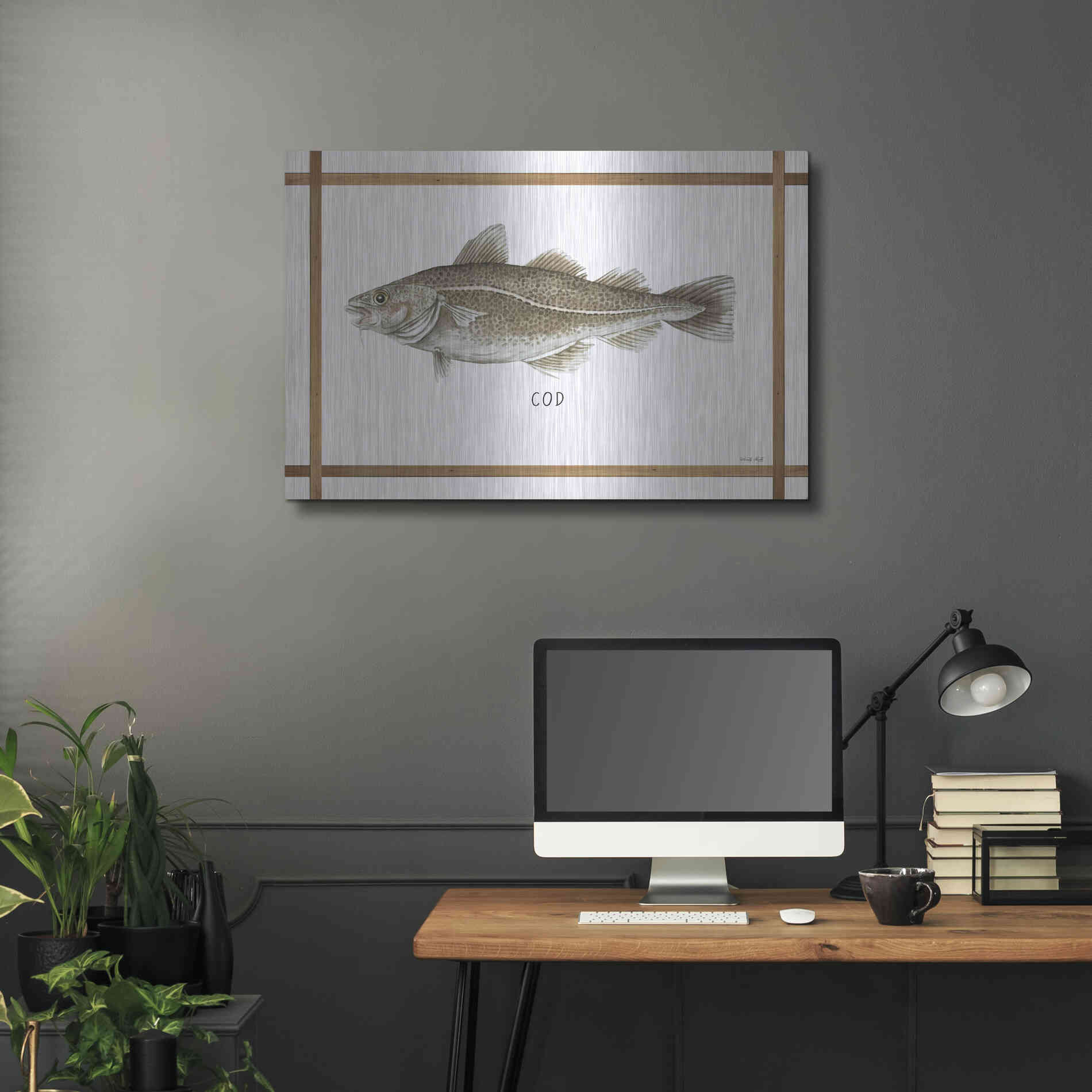 Luxe Metal Art 'Cod on White' by Cindy Jacobs, Metal Wall Art,36x24