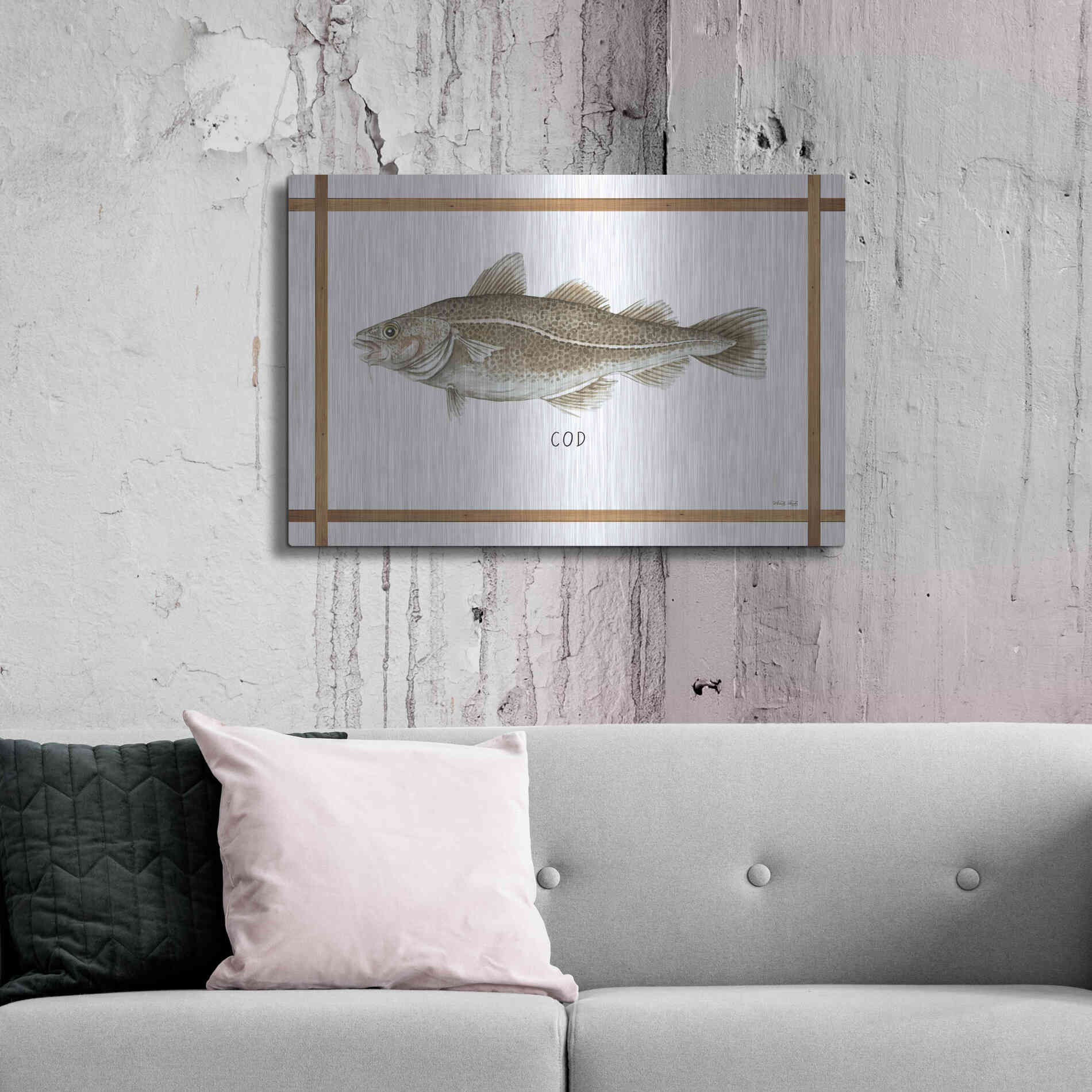 Luxe Metal Art 'Cod on White' by Cindy Jacobs, Metal Wall Art,36x24