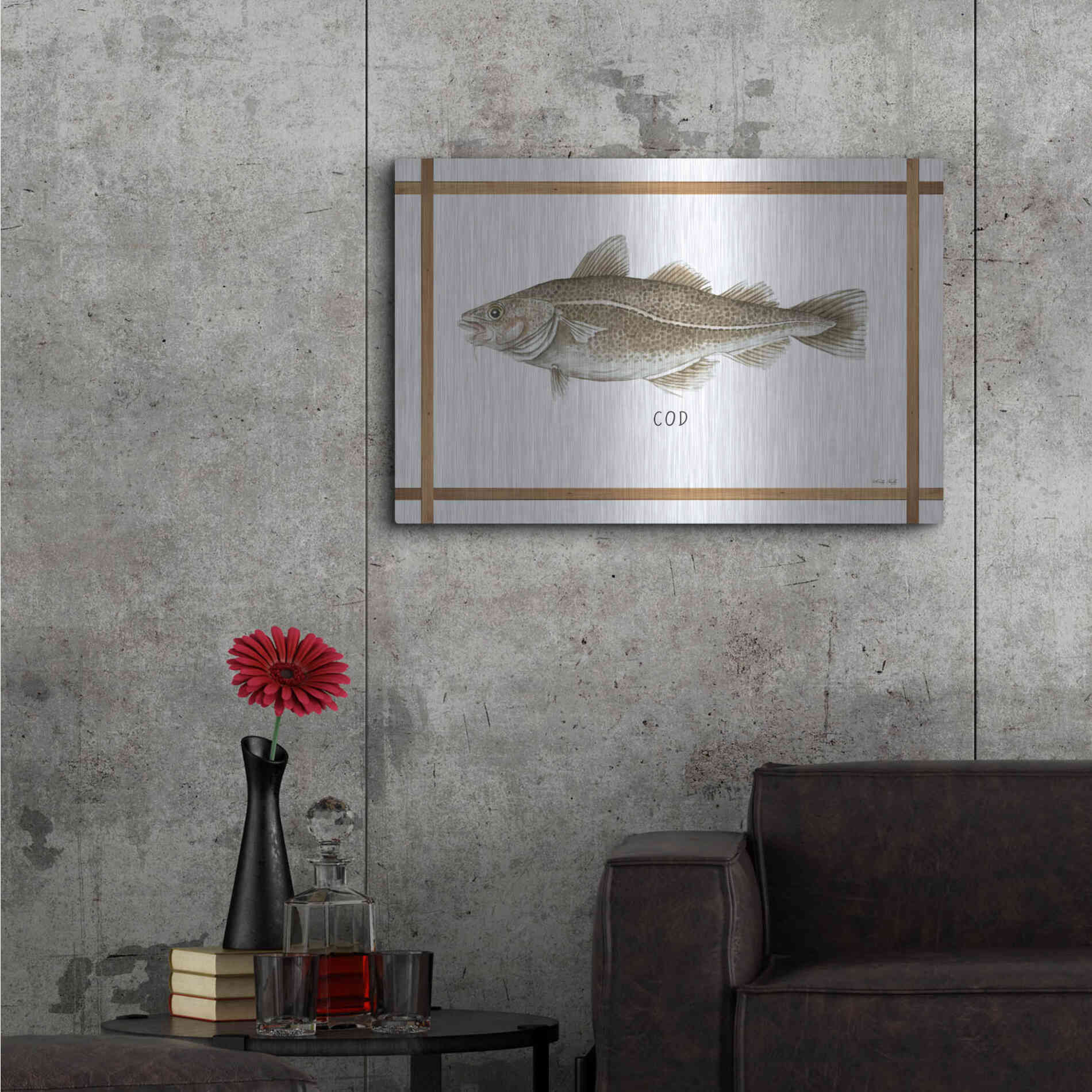 Luxe Metal Art 'Cod on White' by Cindy Jacobs, Metal Wall Art,36x24