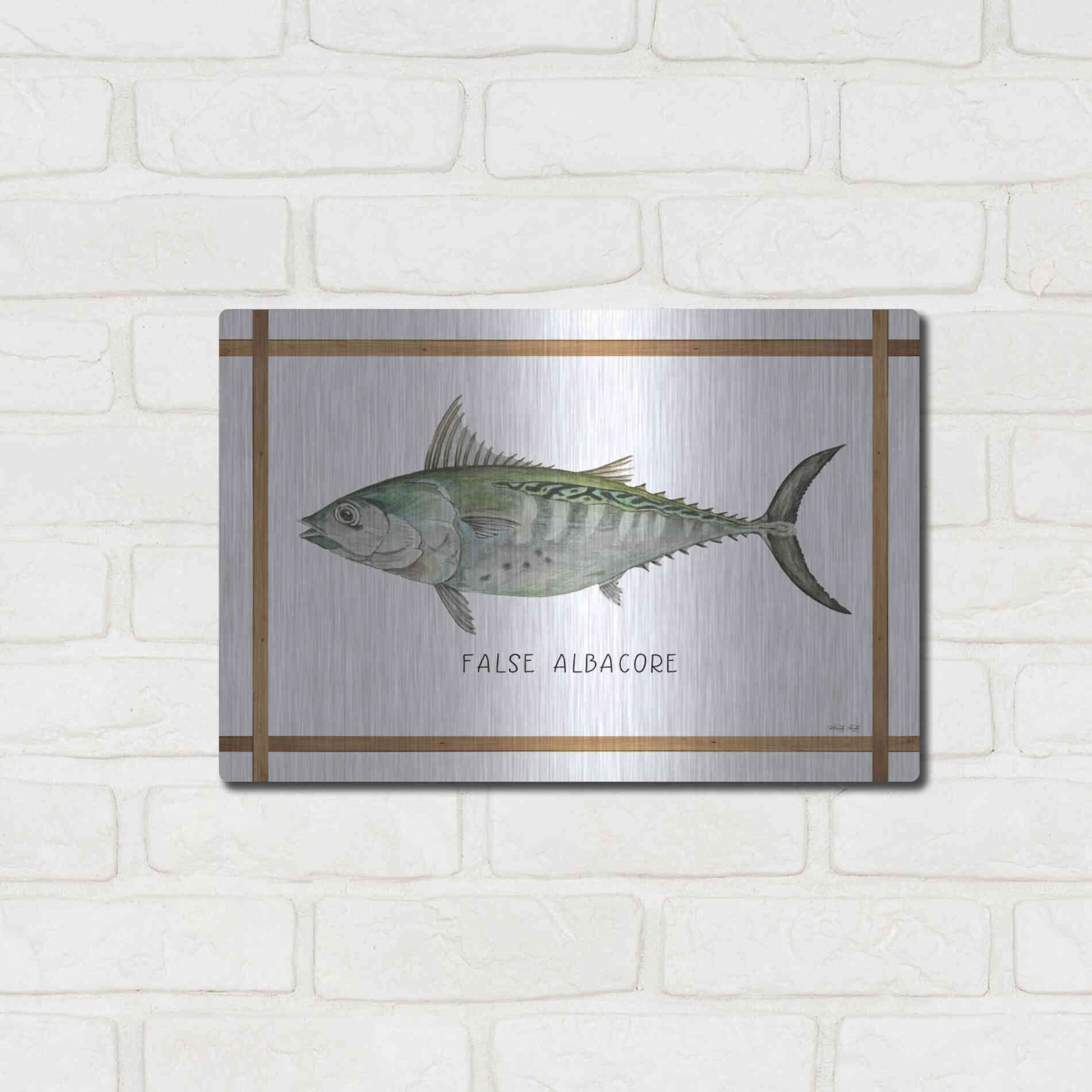 Luxe Metal Art 'False Albacore on White' by Cindy Jacobs, Metal Wall Art,16x12