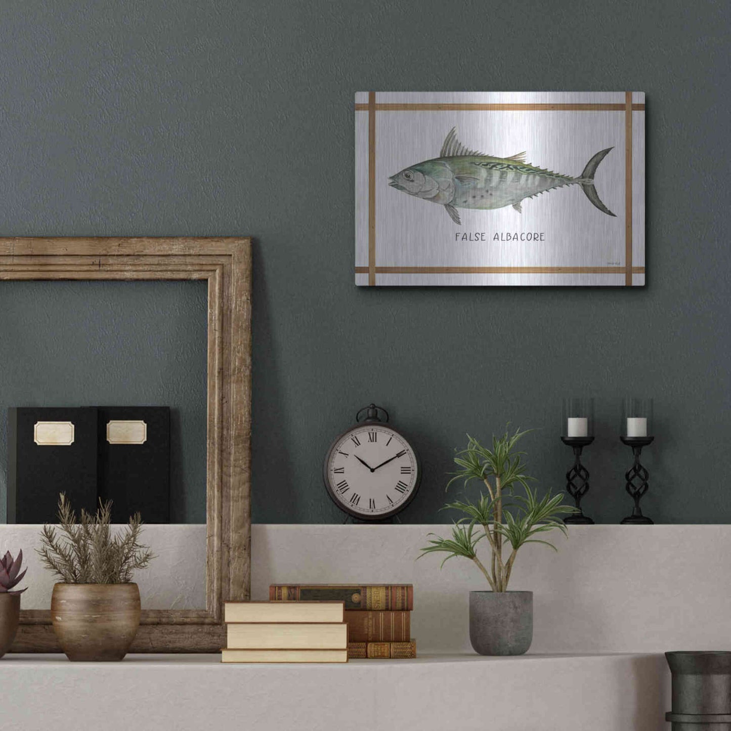 Luxe Metal Art 'False Albacore on White' by Cindy Jacobs, Metal Wall Art,16x12