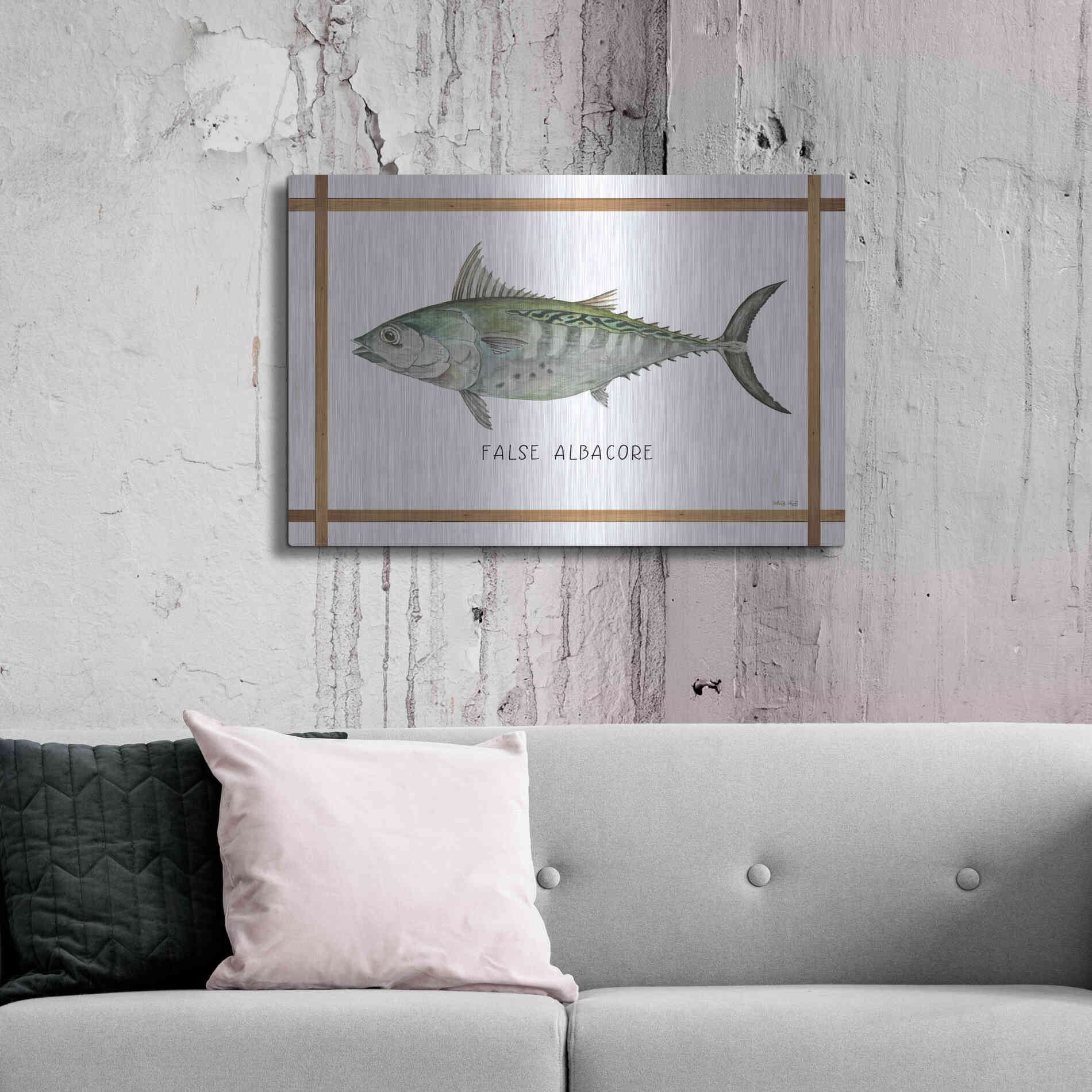 Luxe Metal Art 'False Albacore on White' by Cindy Jacobs, Metal Wall Art,36x24