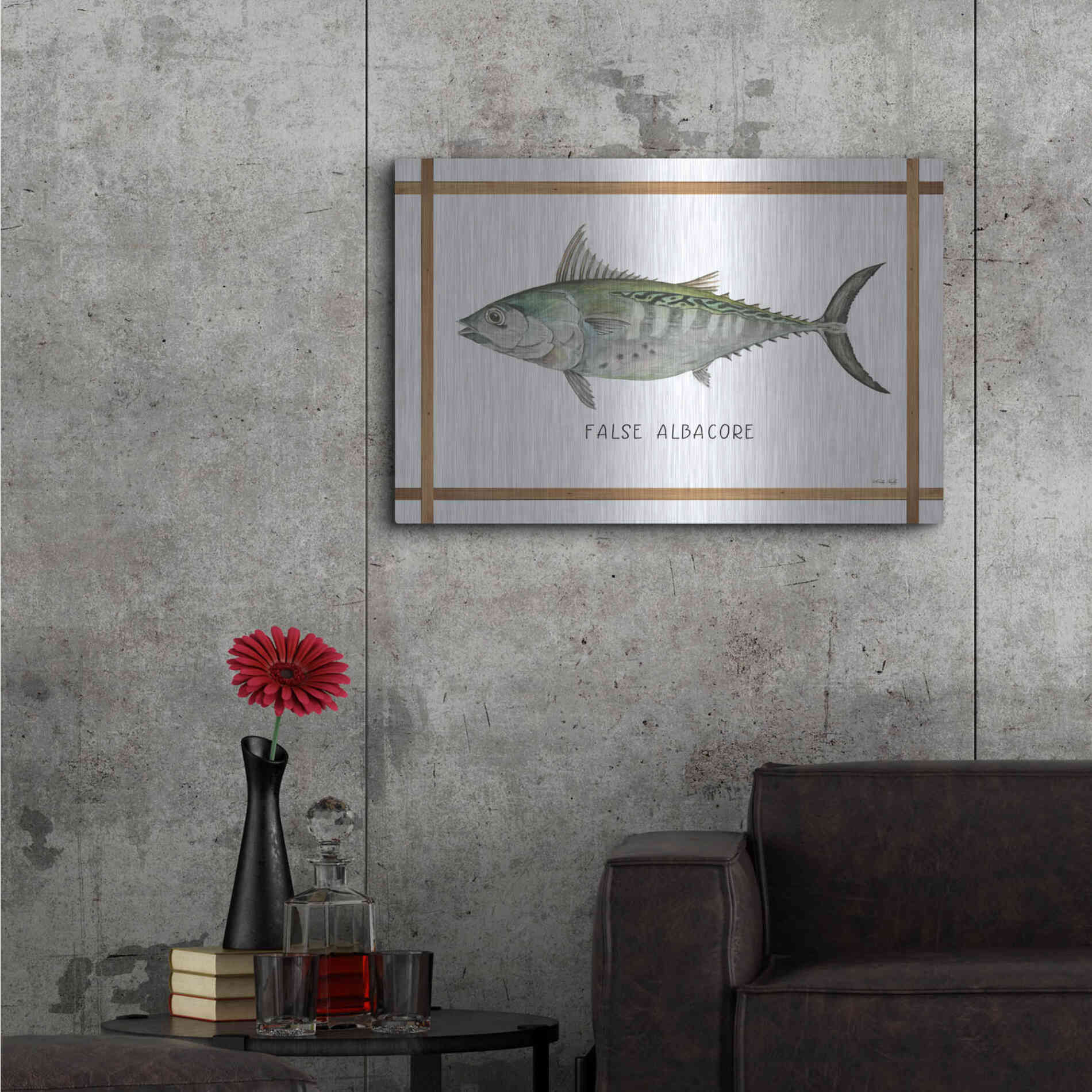 Luxe Metal Art 'False Albacore on White' by Cindy Jacobs, Metal Wall Art,36x24