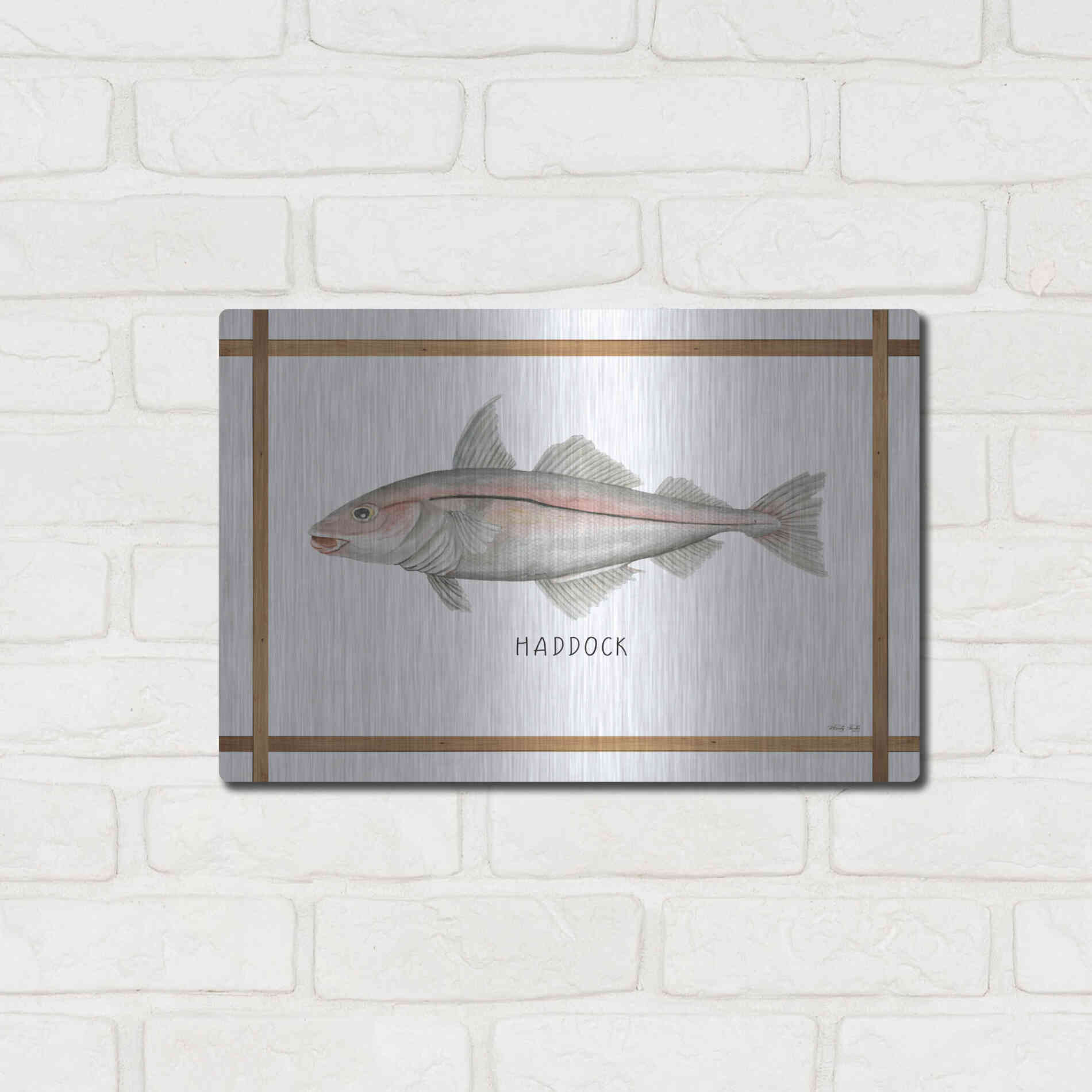 Luxe Metal Art 'Haddock on White' by Cindy Jacobs, Metal Wall Art,16x12