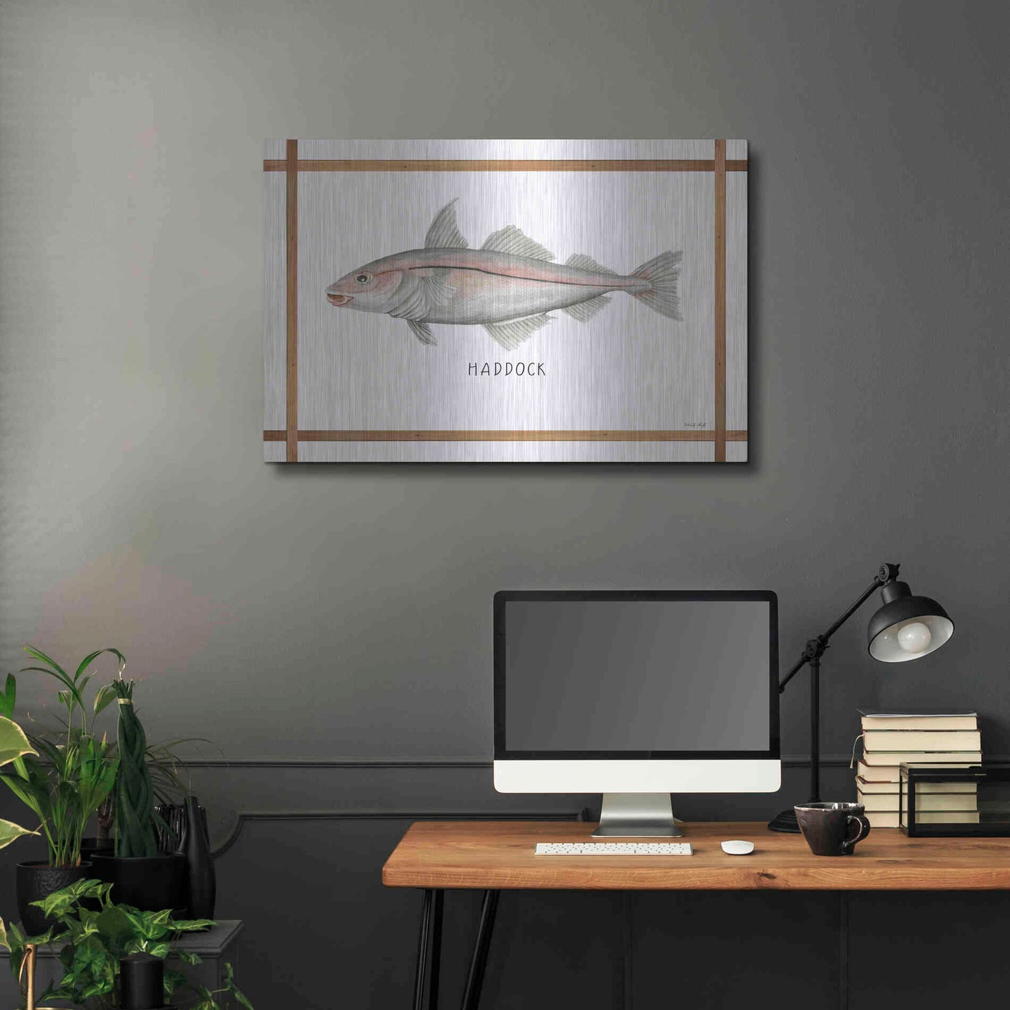 Luxe Metal Art 'Haddock on White' by Cindy Jacobs, Metal Wall Art,36x24