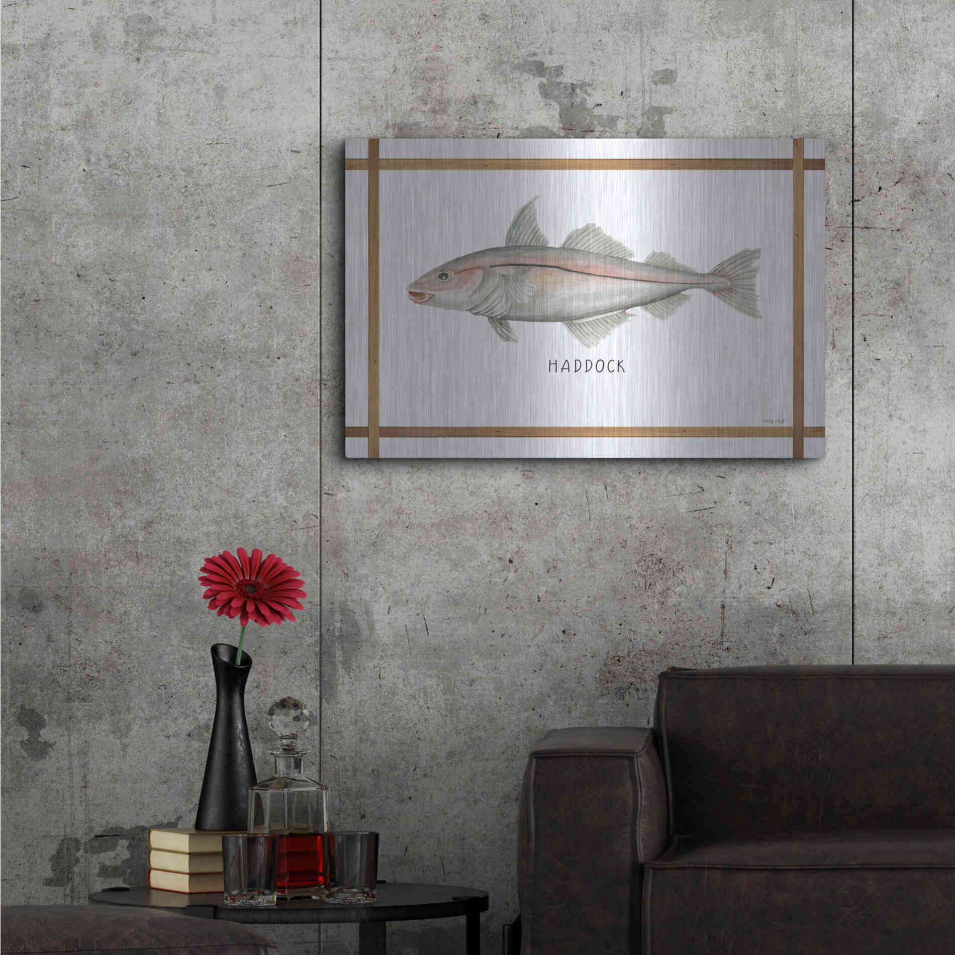 Luxe Metal Art 'Haddock on White' by Cindy Jacobs, Metal Wall Art,36x24