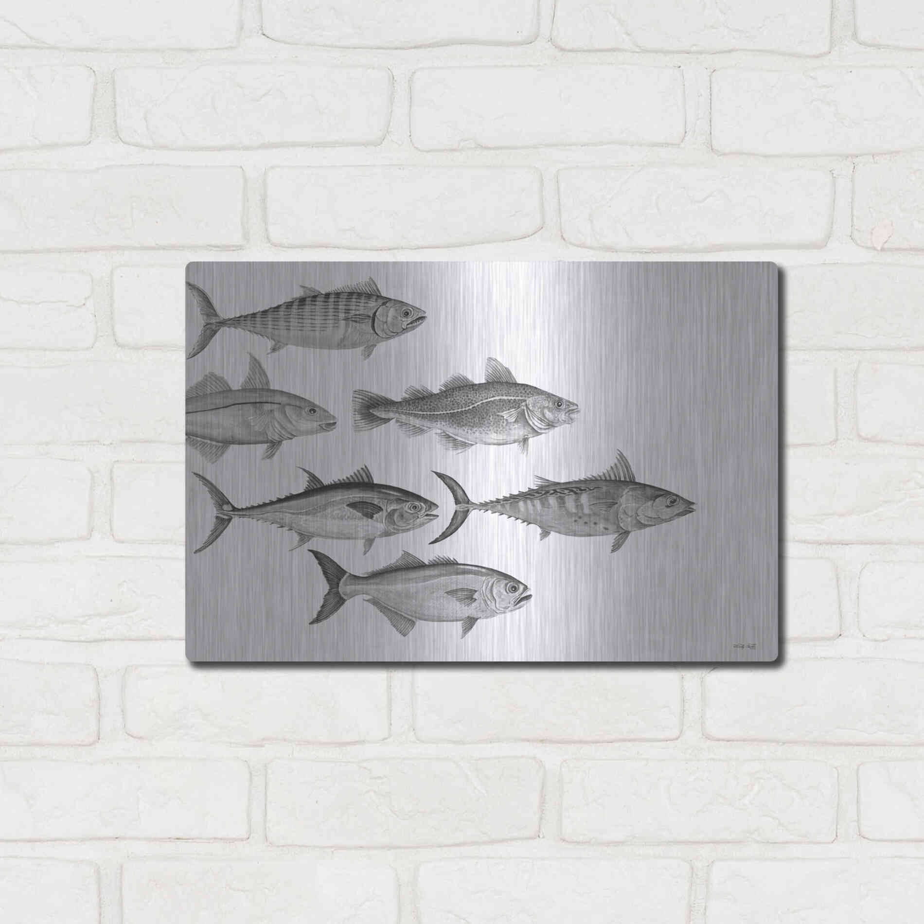 Luxe Metal Art 'Variety of Fish I' by Cindy Jacobs, Metal Wall Art,16x12