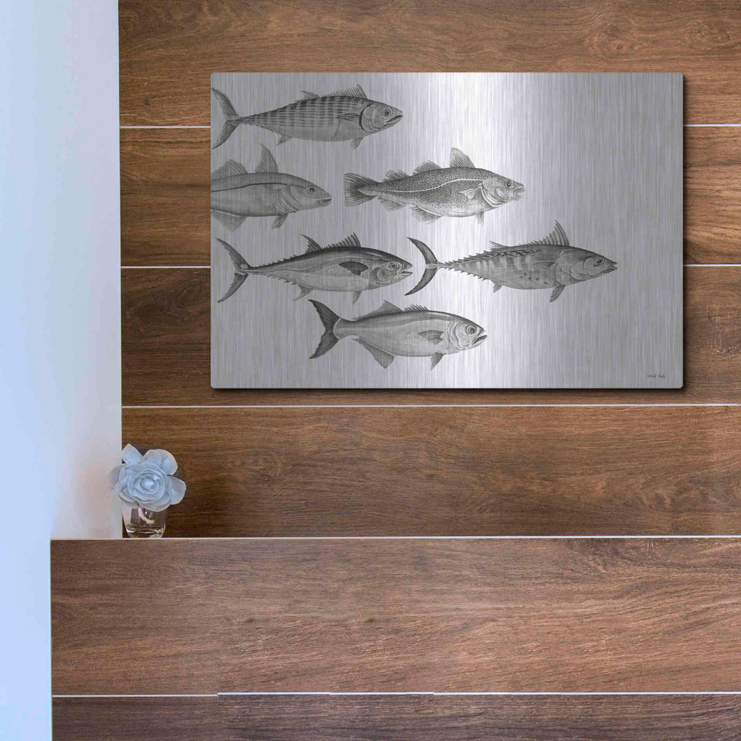 Luxe Metal Art 'Variety of Fish I' by Cindy Jacobs, Metal Wall Art,16x12