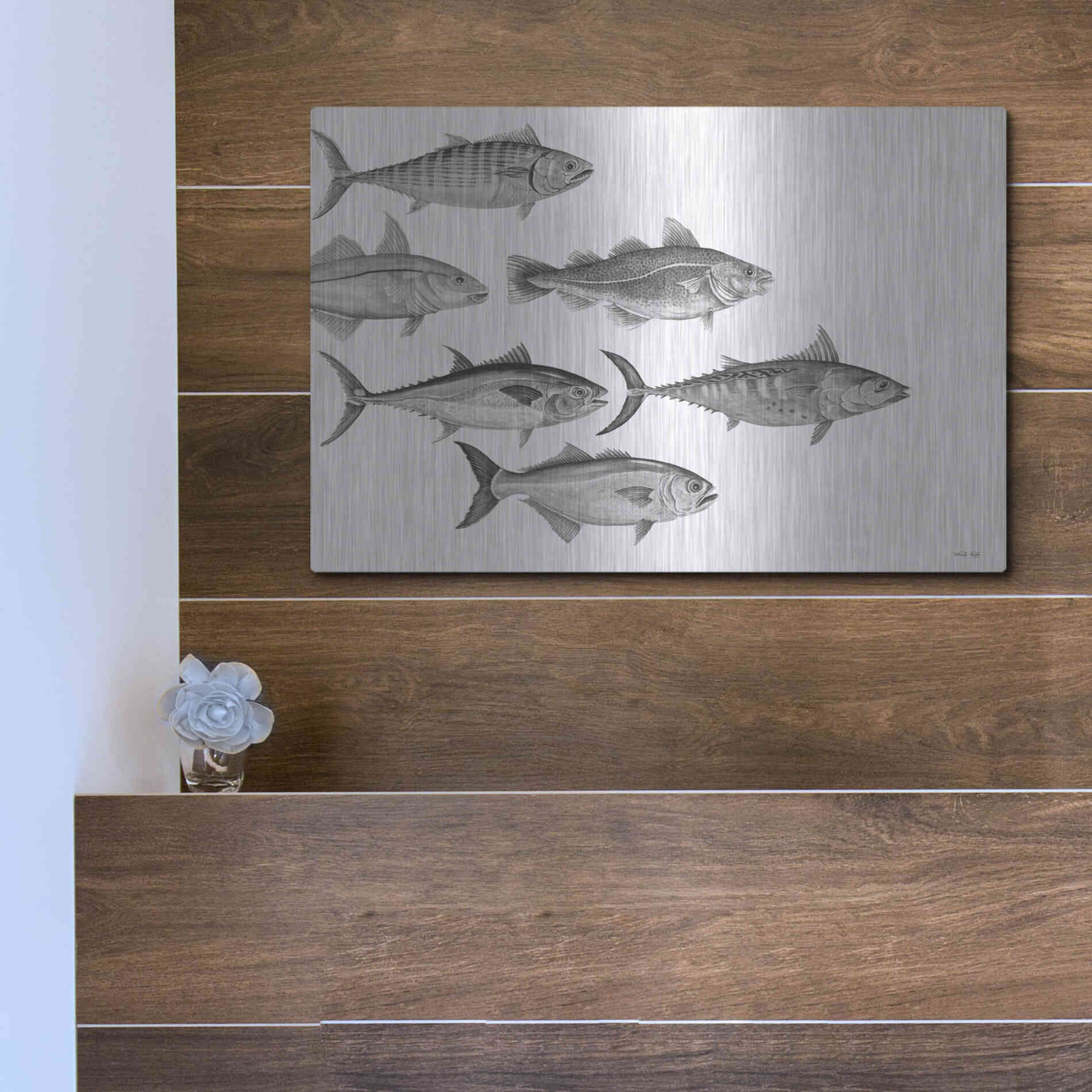 Luxe Metal Art 'Variety of Fish I' by Cindy Jacobs, Metal Wall Art,16x12