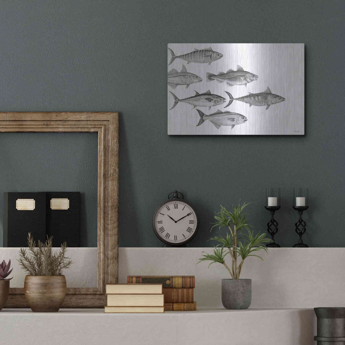 Luxe Metal Art 'Variety of Fish I' by Cindy Jacobs, Metal Wall Art,16x12