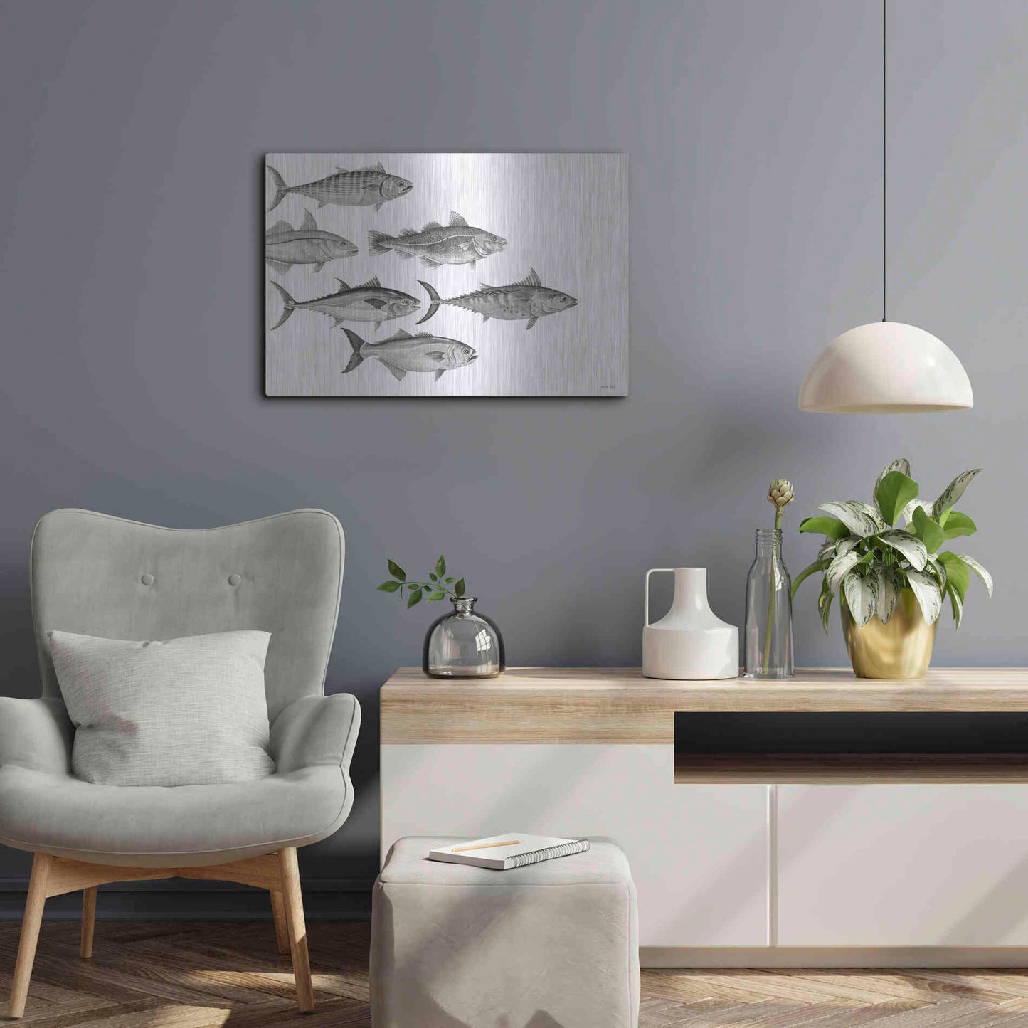 Luxe Metal Art 'Variety of Fish I' by Cindy Jacobs, Metal Wall Art,24x16