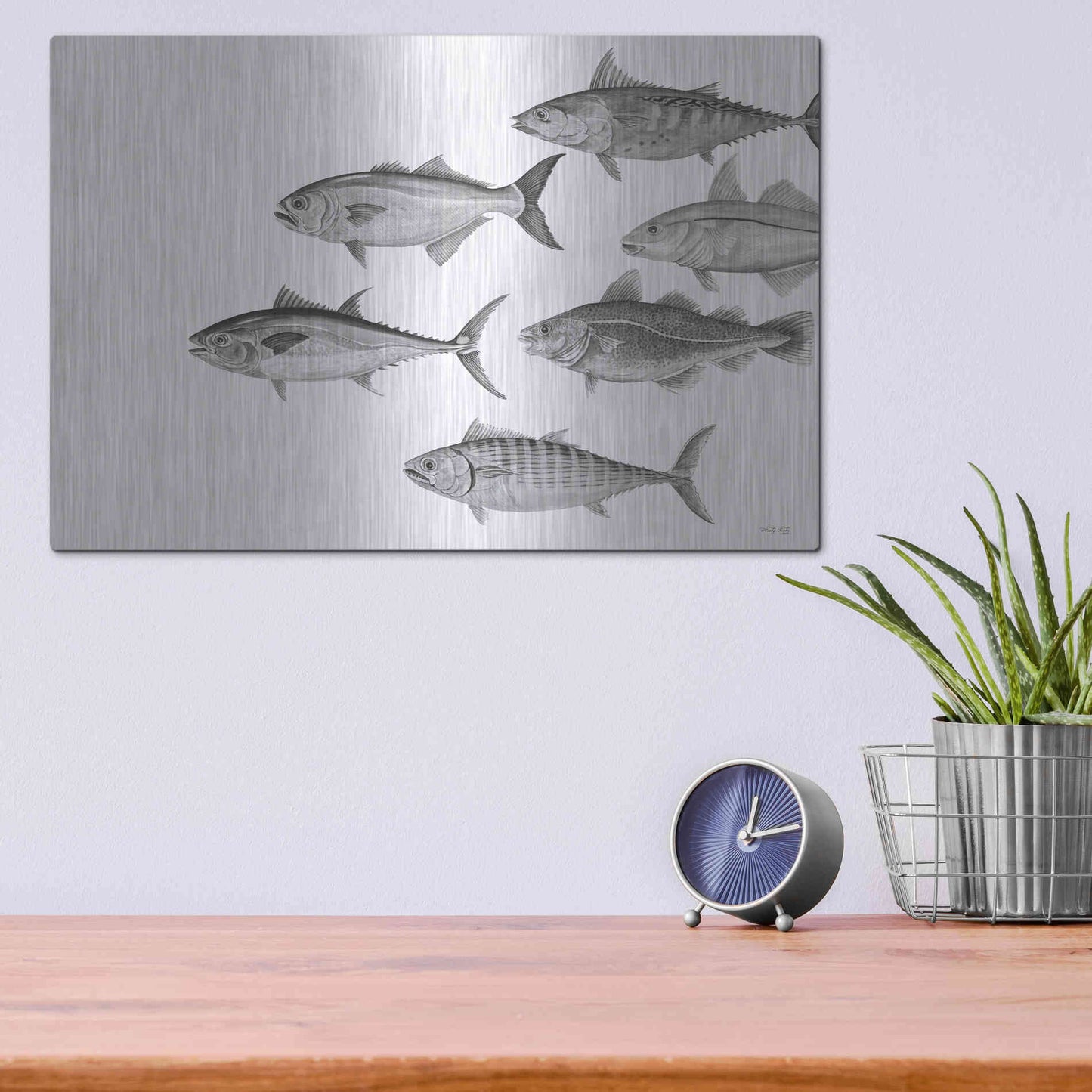 Luxe Metal Art 'Variety of Fish II' by Cindy Jacobs, Metal Wall Art,16x12