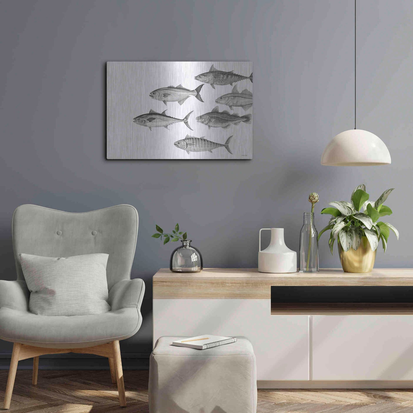 Luxe Metal Art 'Variety of Fish II' by Cindy Jacobs, Metal Wall Art,24x16