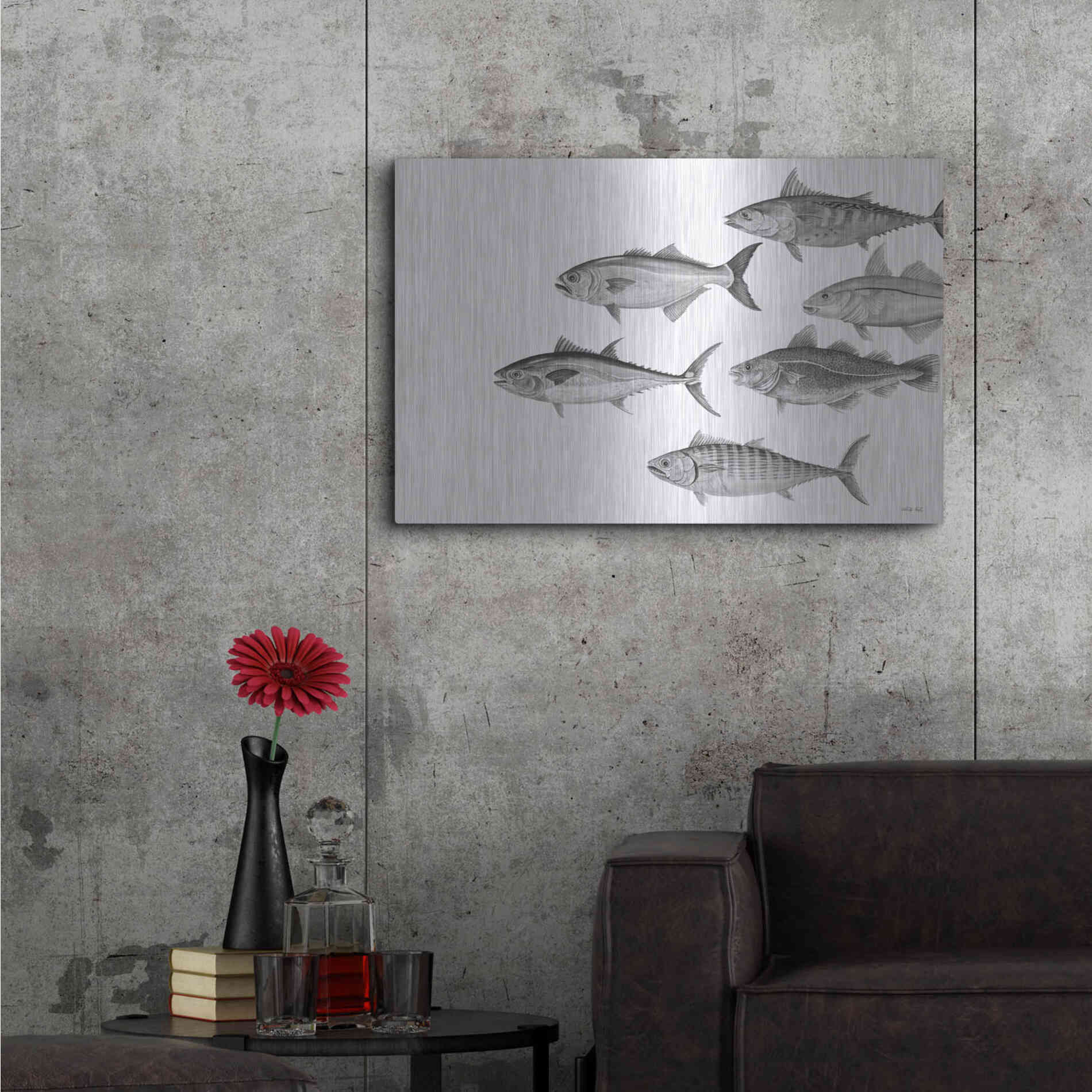 Luxe Metal Art 'Variety of Fish II' by Cindy Jacobs, Metal Wall Art,36x24