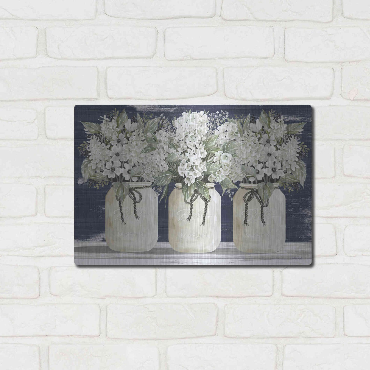 Luxe Metal Art 'White Floral Trio' by Cindy Jacobs, Metal Wall Art,16x12