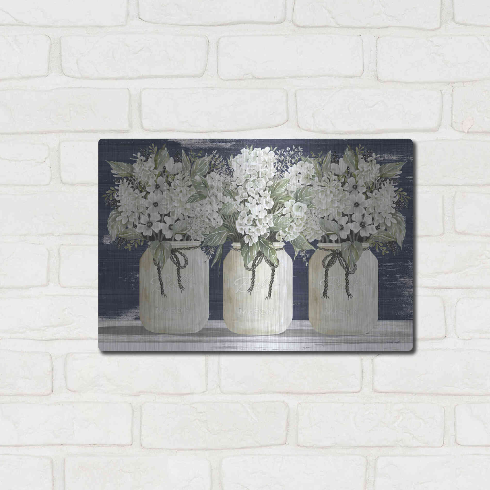 Luxe Metal Art 'White Floral Trio' by Cindy Jacobs, Metal Wall Art,16x12