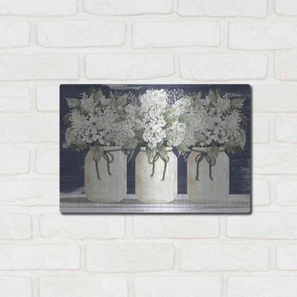 Luxe Metal Art 'White Floral Trio' by Cindy Jacobs, Metal Wall Art,16x12
