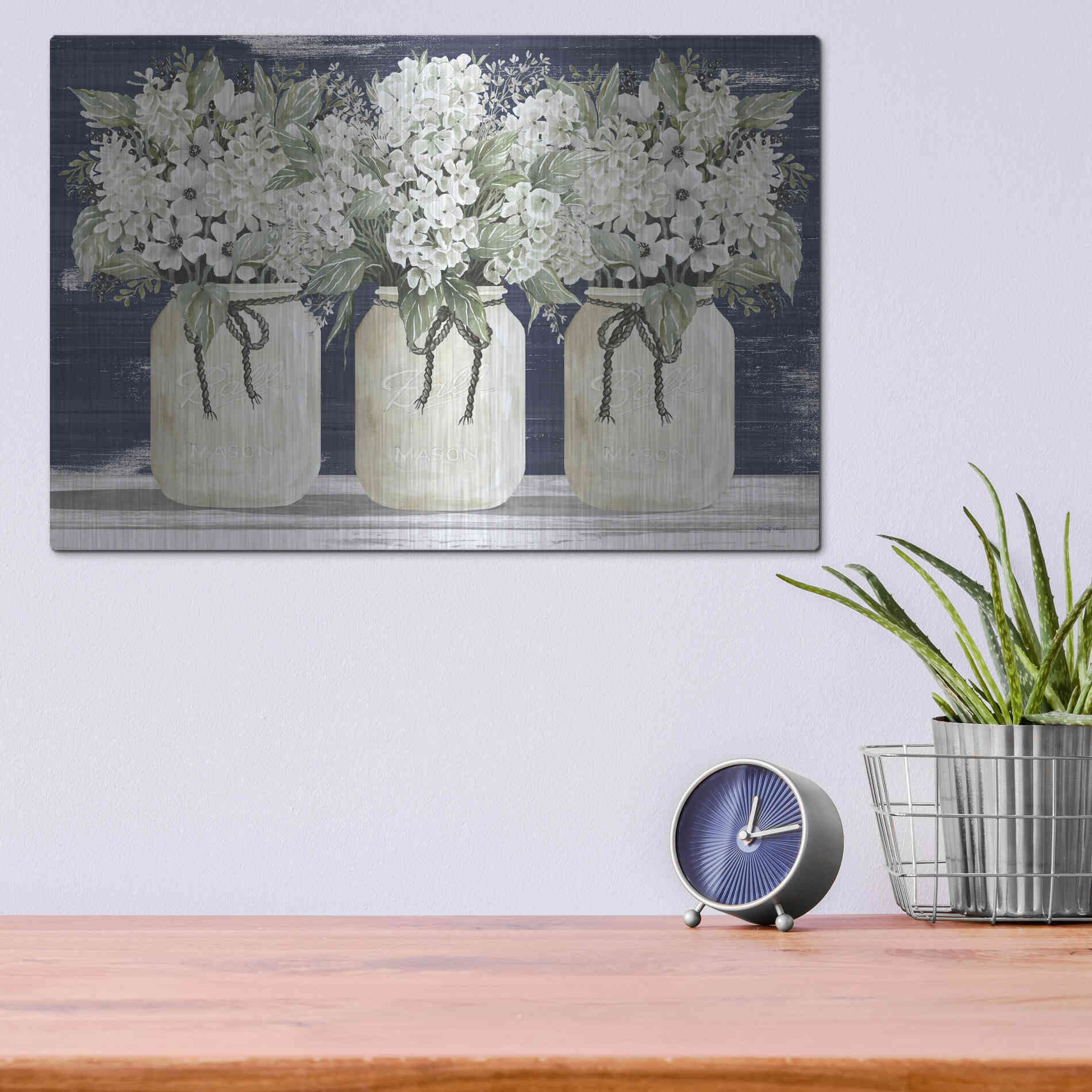 Luxe Metal Art 'White Floral Trio' by Cindy Jacobs, Metal Wall Art,16x12