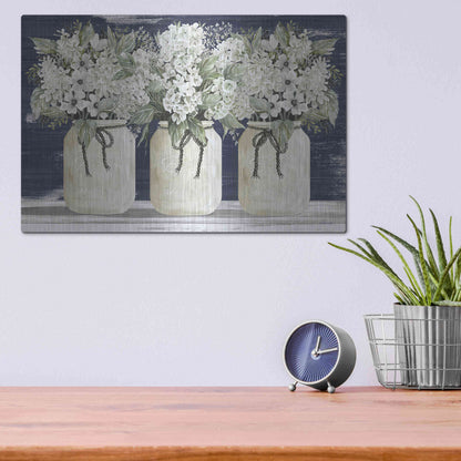 Luxe Metal Art 'White Floral Trio' by Cindy Jacobs, Metal Wall Art,16x12