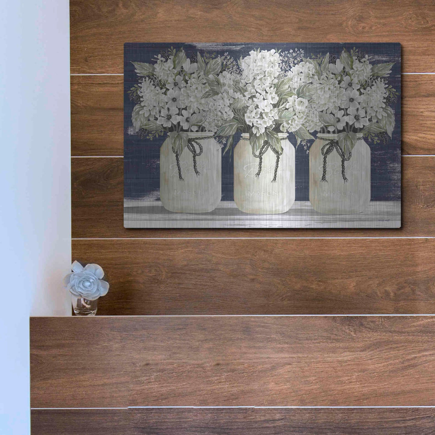 Luxe Metal Art 'White Floral Trio' by Cindy Jacobs, Metal Wall Art,16x12