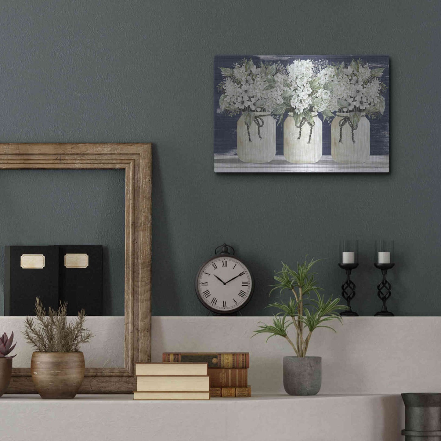 Luxe Metal Art 'White Floral Trio' by Cindy Jacobs, Metal Wall Art,16x12
