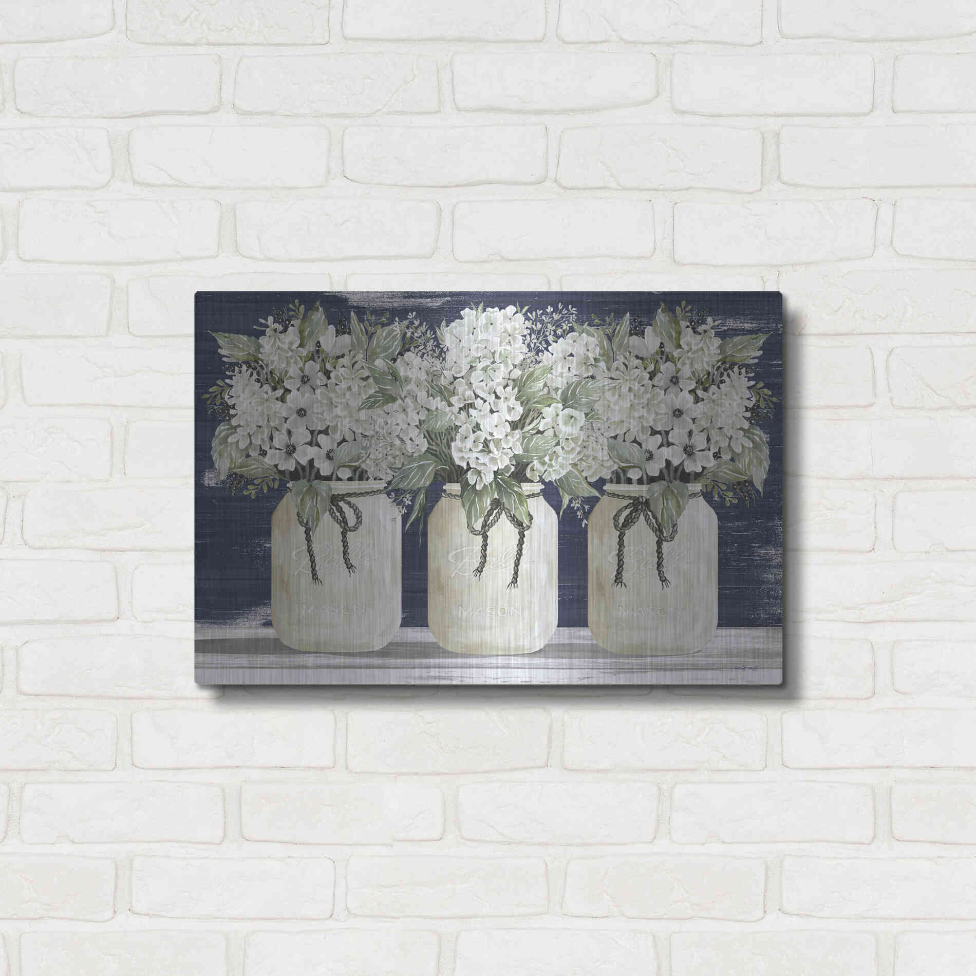 Luxe Metal Art 'White Floral Trio' by Cindy Jacobs, Metal Wall Art,24x16