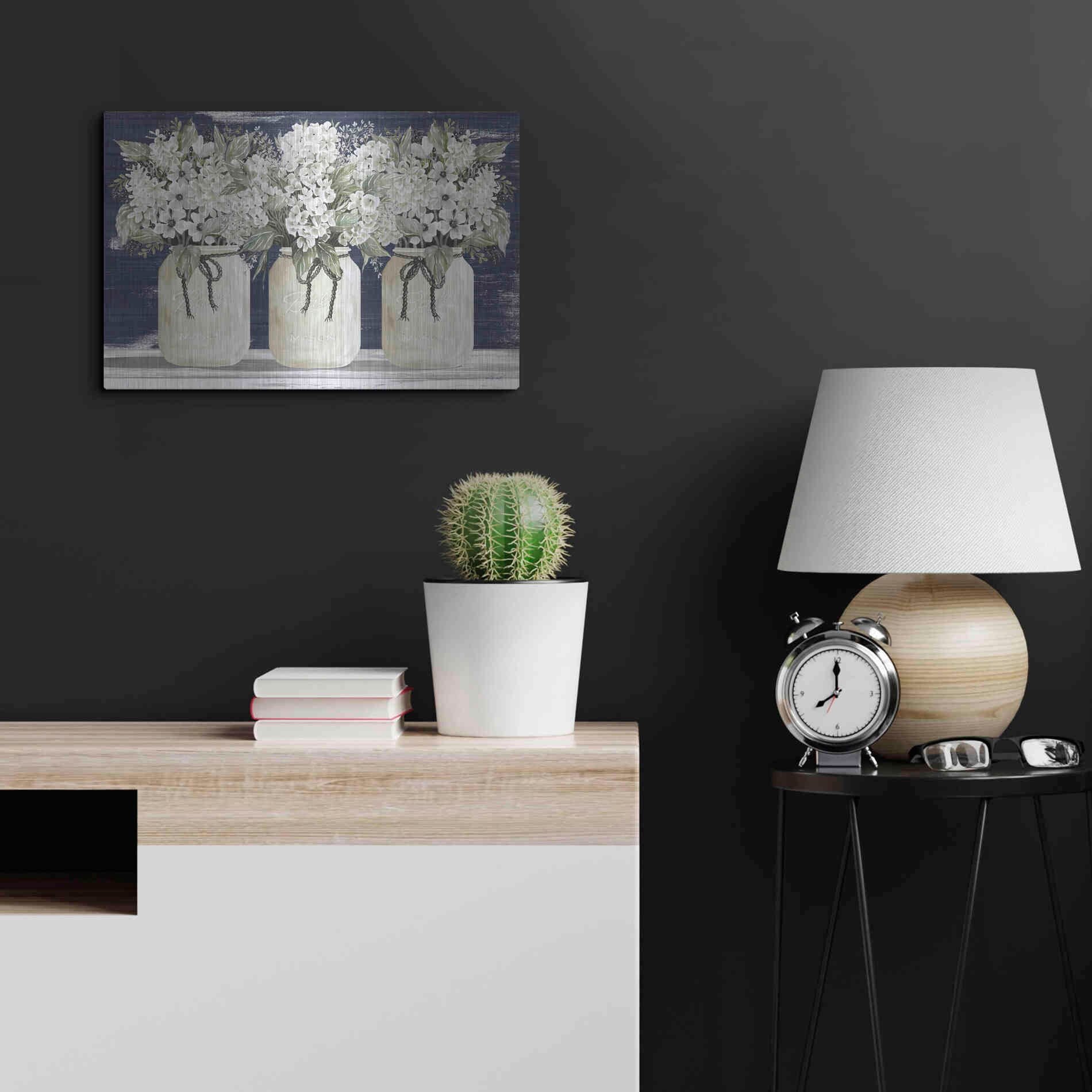 Luxe Metal Art 'White Floral Trio' by Cindy Jacobs, Metal Wall Art,24x16