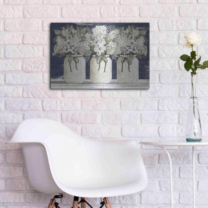 Luxe Metal Art 'White Floral Trio' by Cindy Jacobs, Metal Wall Art,24x16