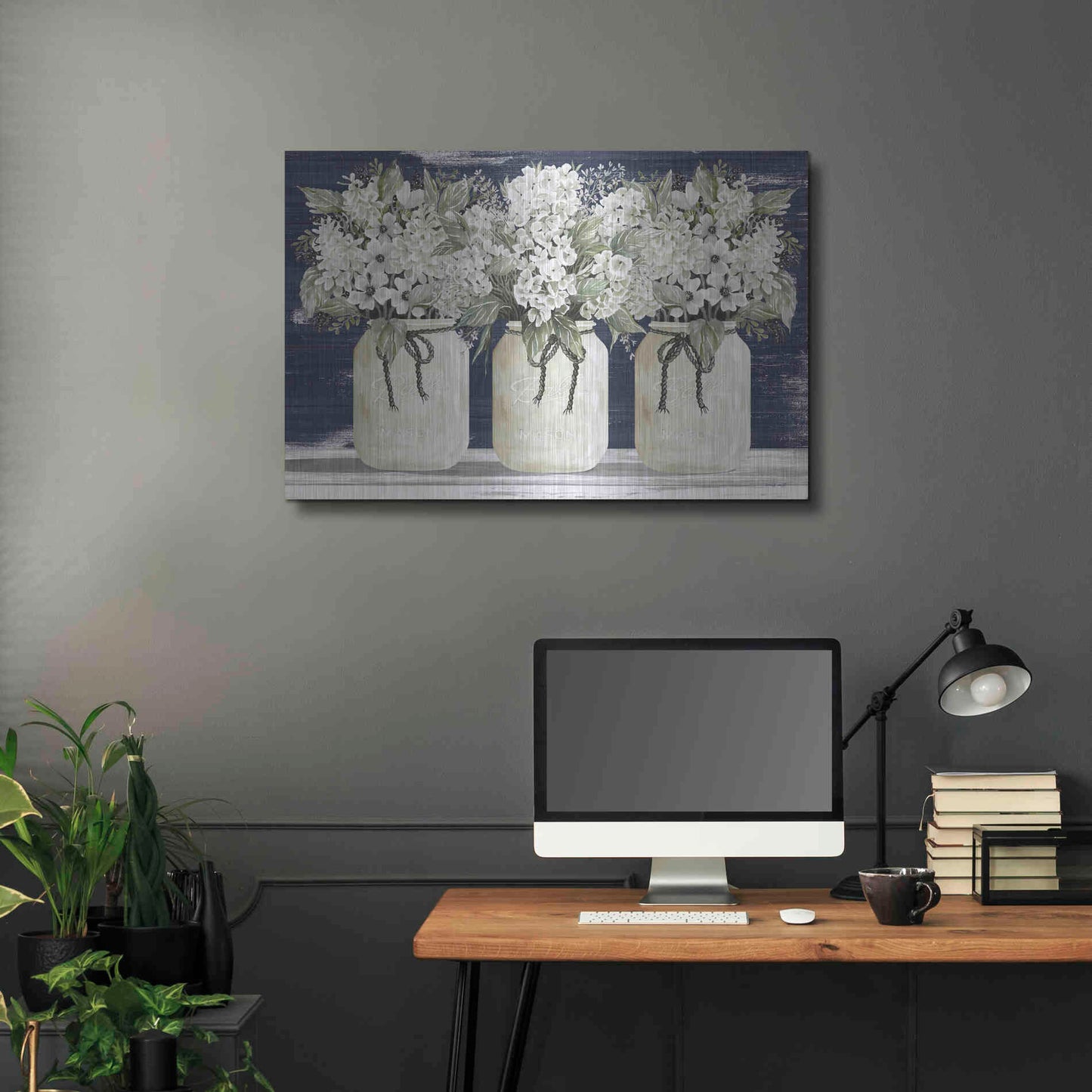 Luxe Metal Art 'White Floral Trio' by Cindy Jacobs, Metal Wall Art,36x24
