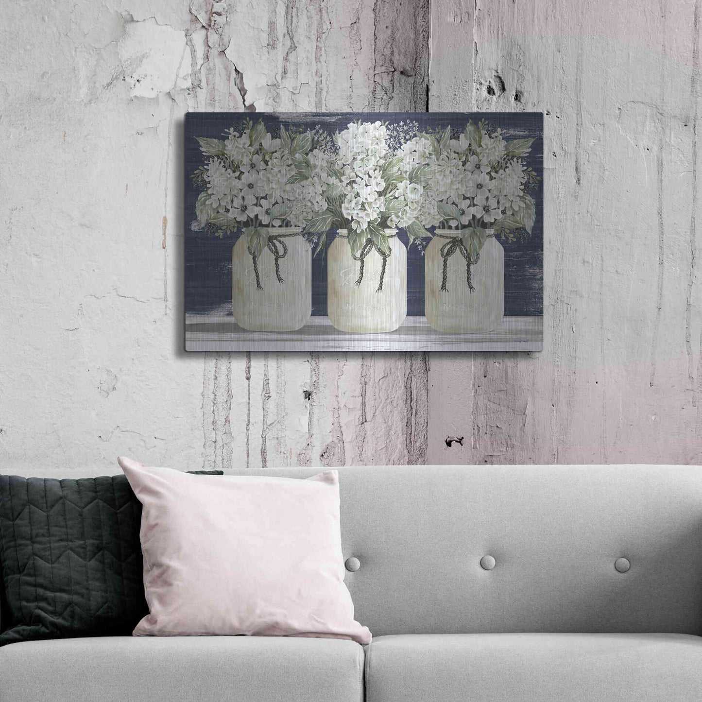 Luxe Metal Art 'White Floral Trio' by Cindy Jacobs, Metal Wall Art,36x24