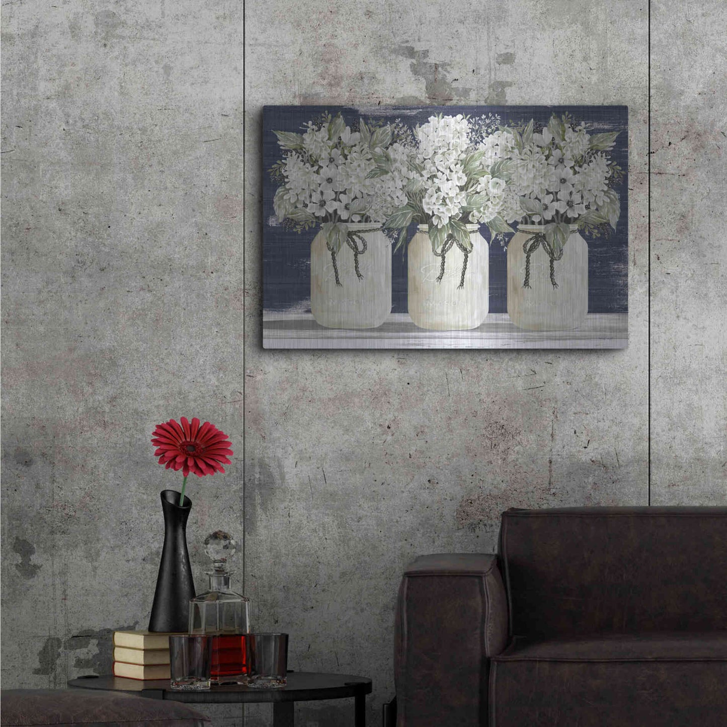 Luxe Metal Art 'White Floral Trio' by Cindy Jacobs, Metal Wall Art,36x24