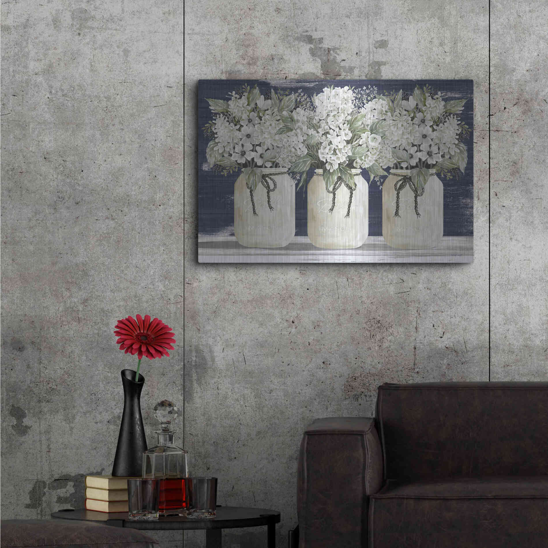 Luxe Metal Art 'White Floral Trio' by Cindy Jacobs, Metal Wall Art,36x24