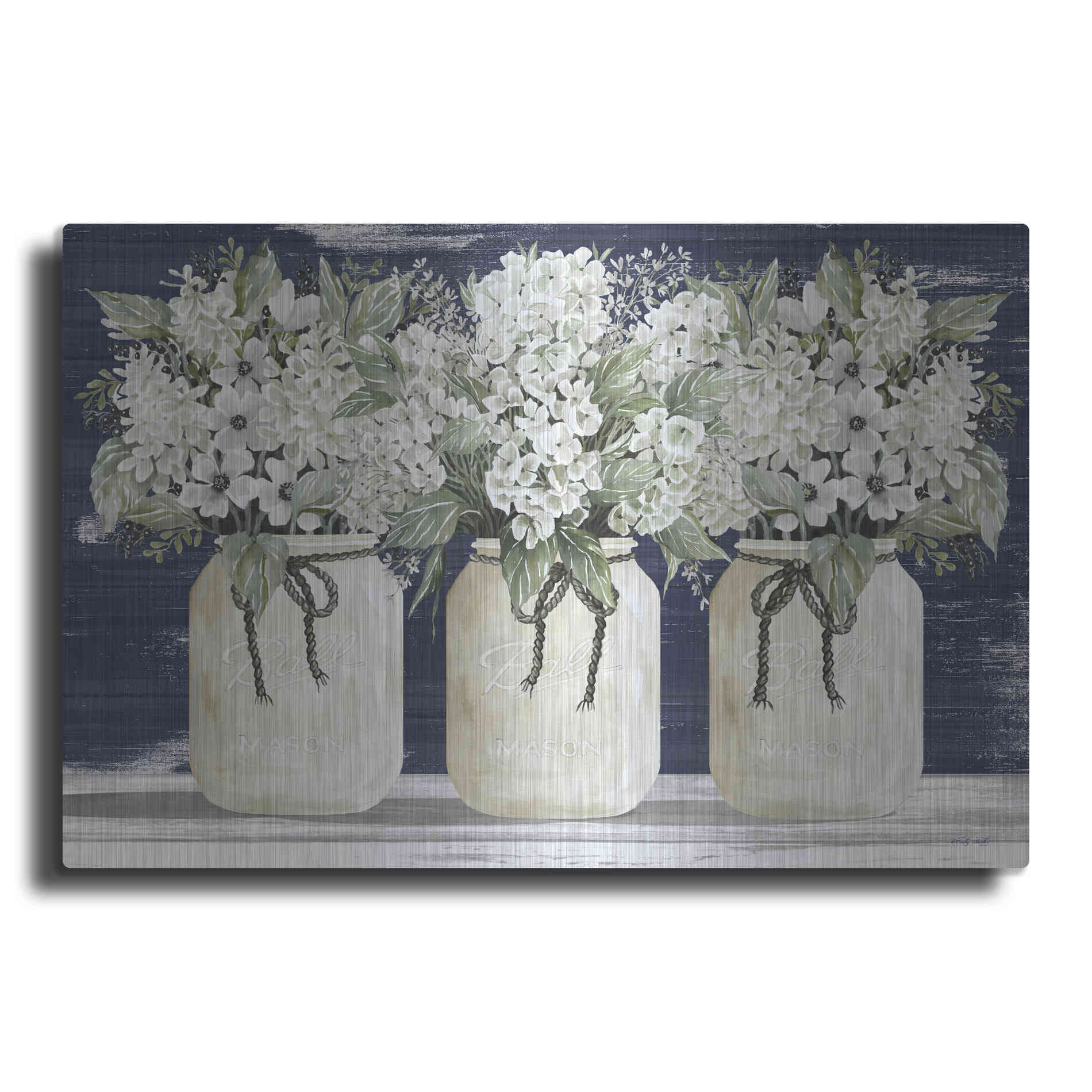 Luxe Metal Art 'White Floral Trio' by Cindy Jacobs, Metal Wall Art